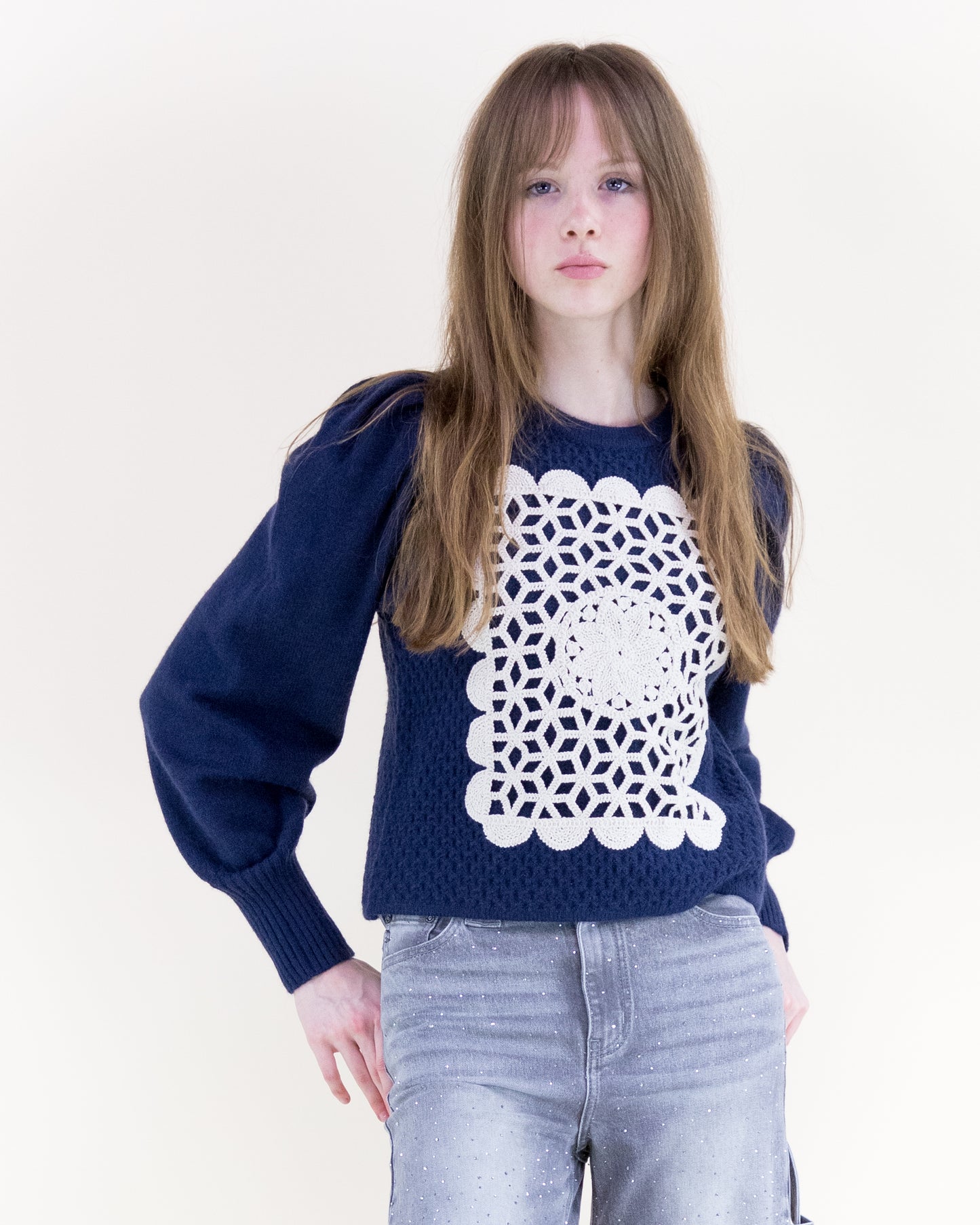 Crochet Square Bishop Sleeves Sweater