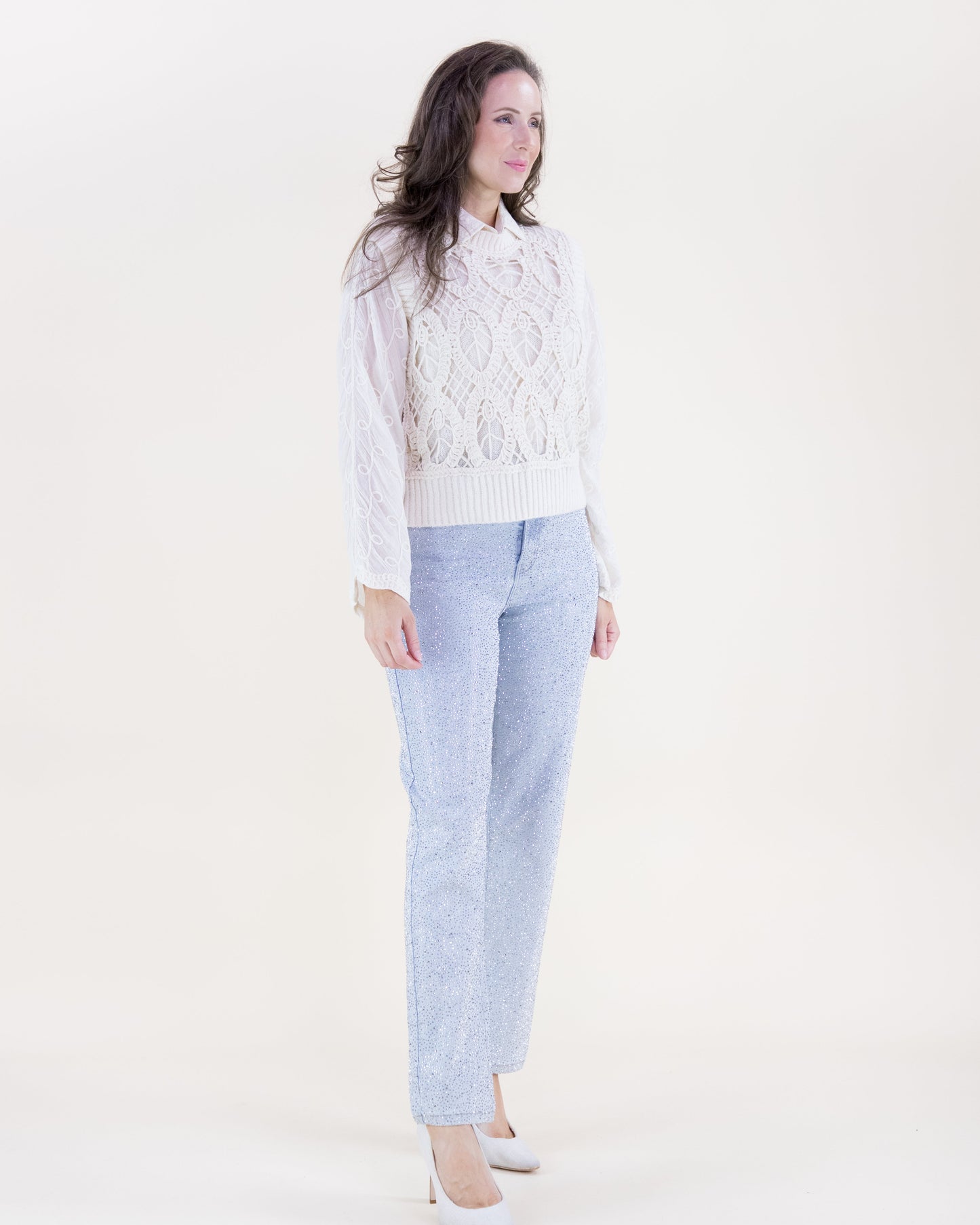 Oval Open Knit Crew Neck Sweater Vest