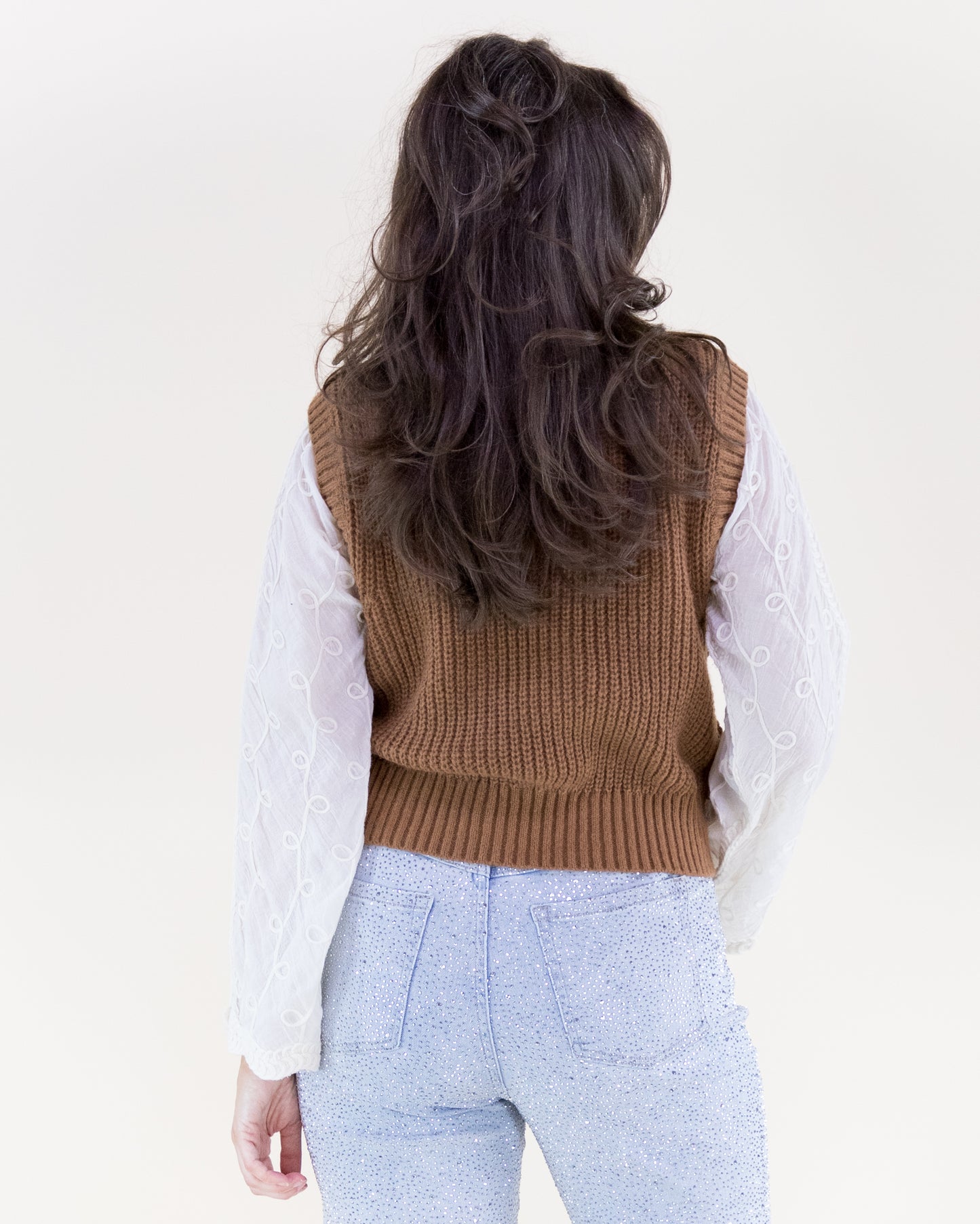 Oval Open Knit Crew Neck Sweater Vest