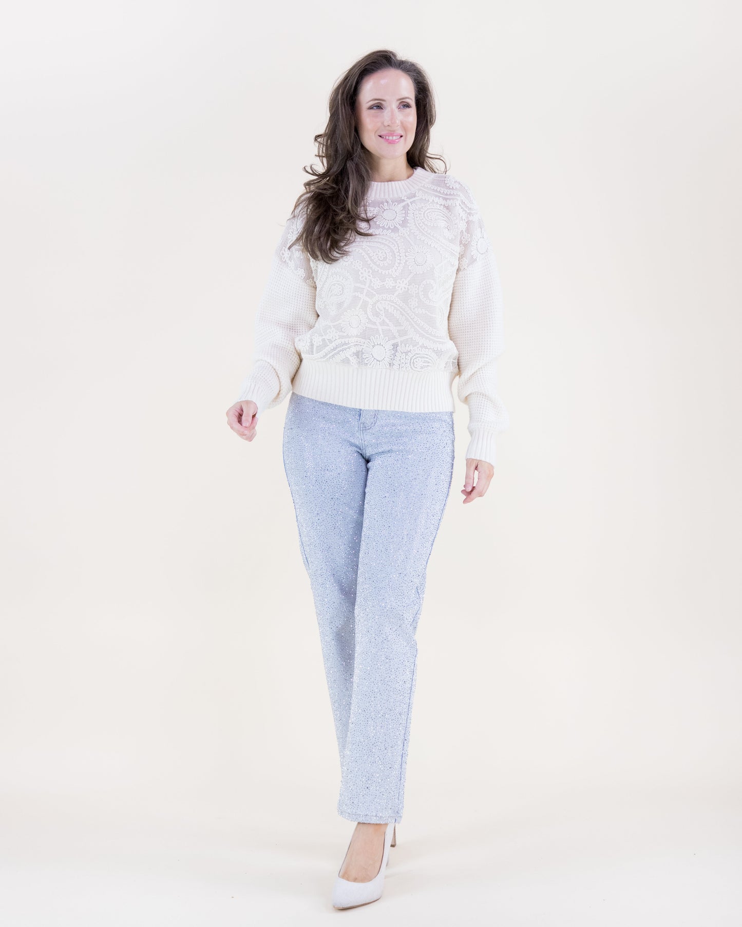 Waffle Stitch Paisley Embroidered Sweater