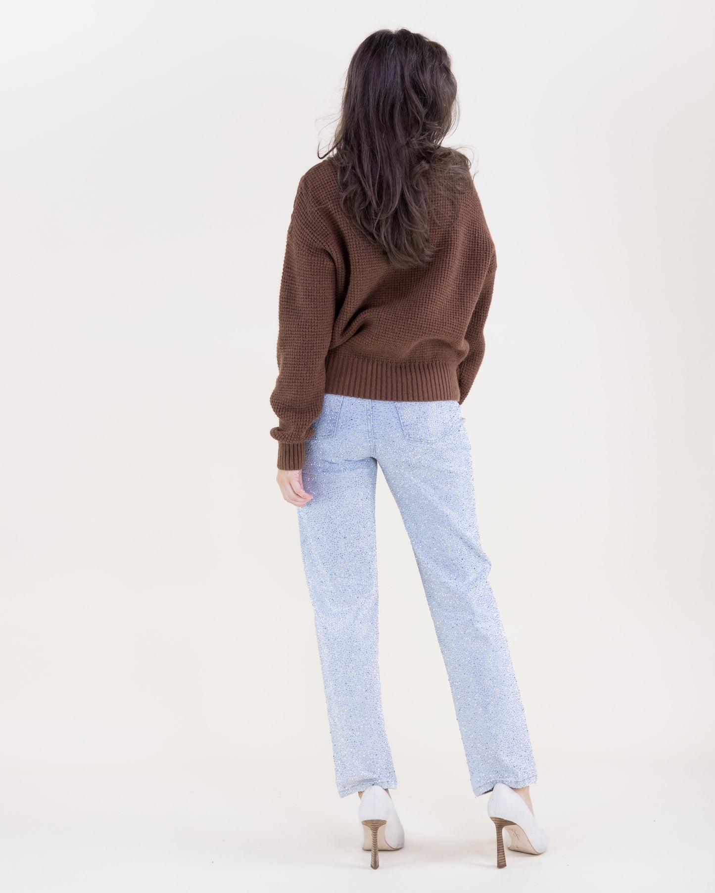 Waffle Stitch Paisley Embroidered Sweater