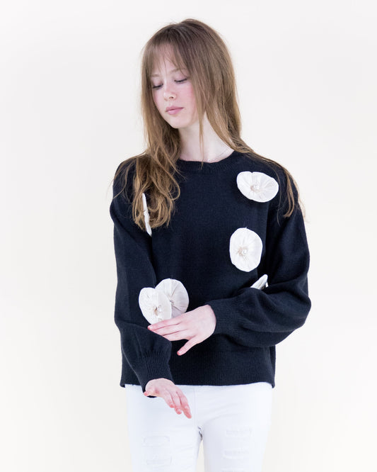 Bold Bloom Appliqué Crew Neck Sweater