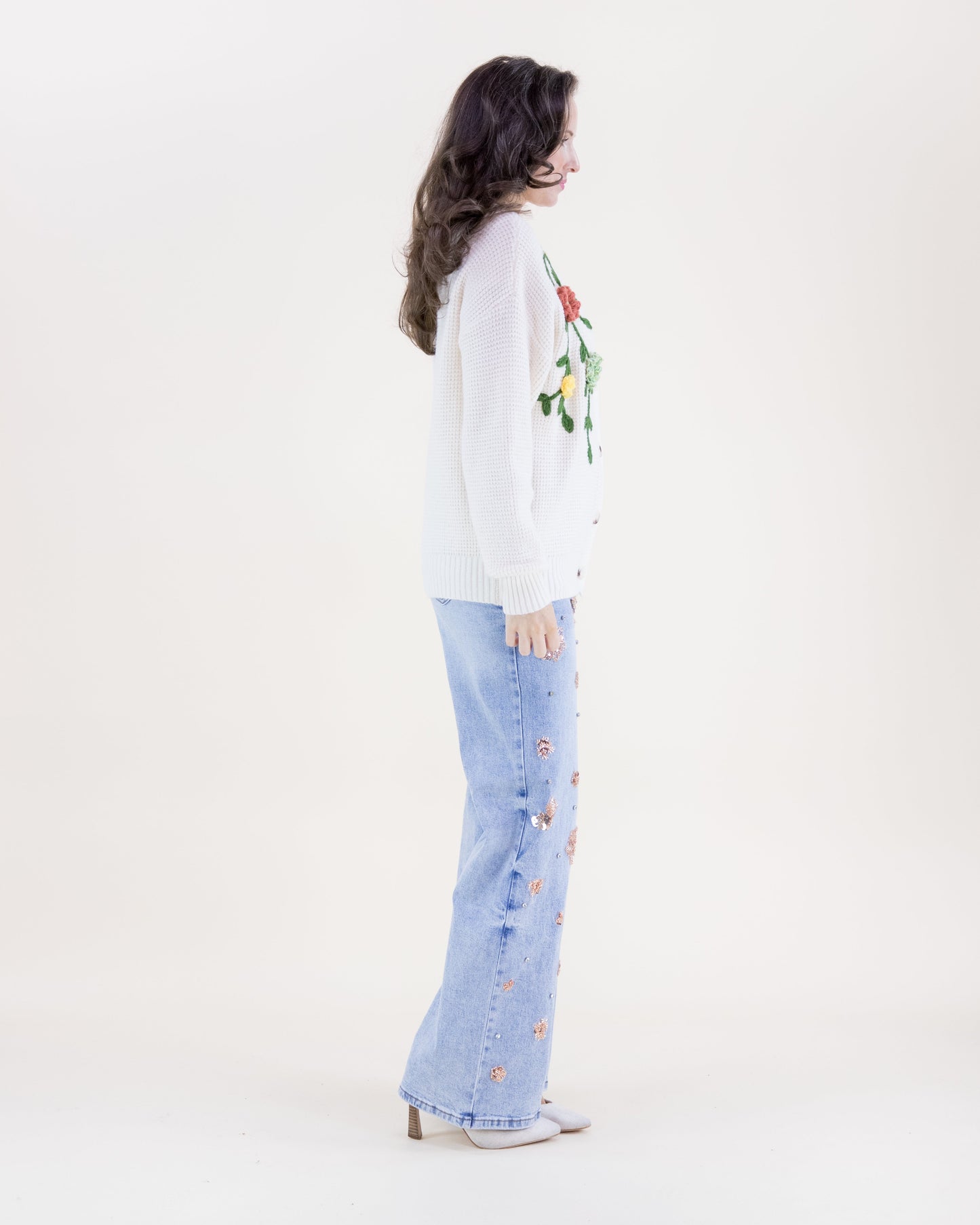 Hand Embroidered Floral Vines Cardigan