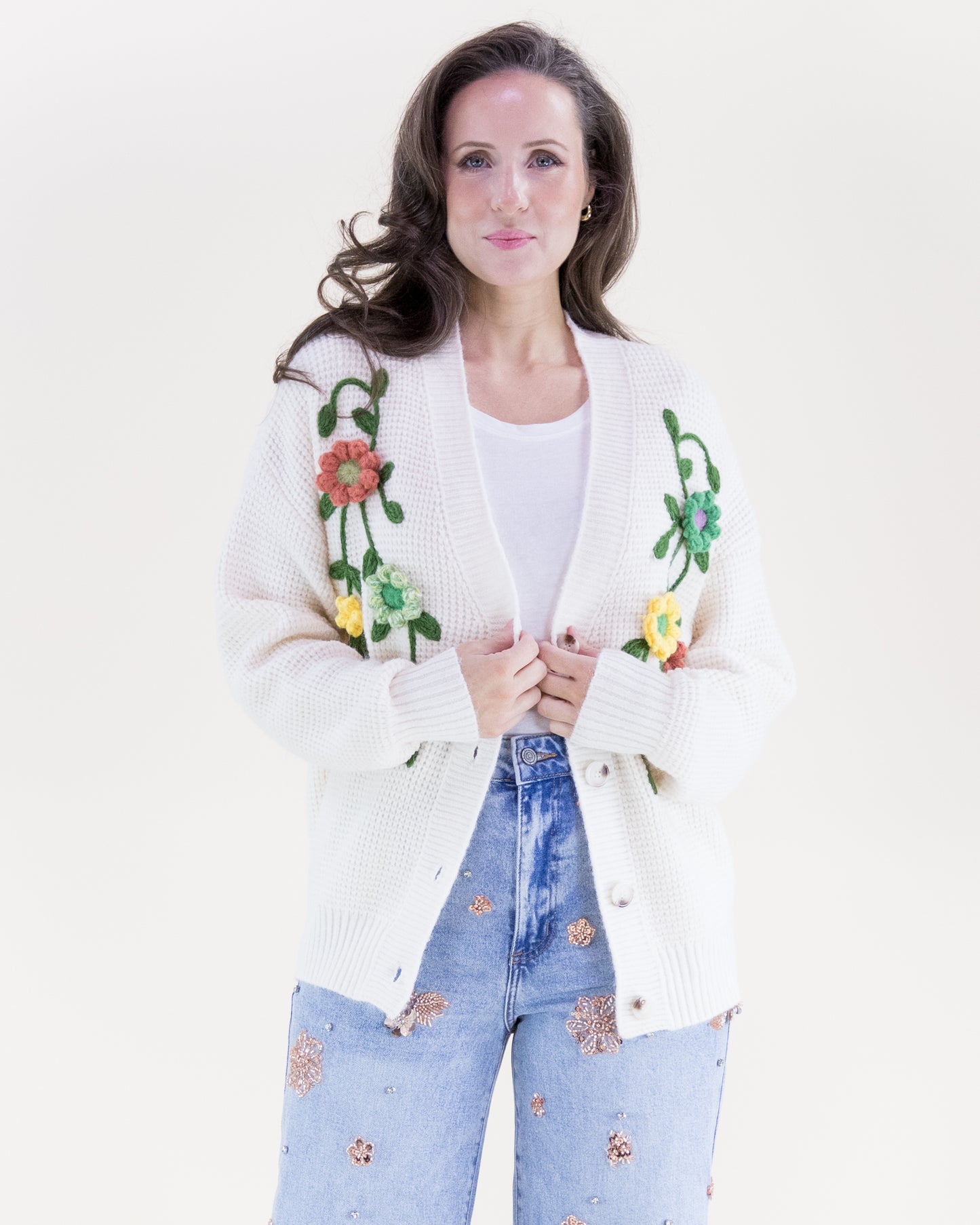Hand Embroidered Floral Vines Cardigan