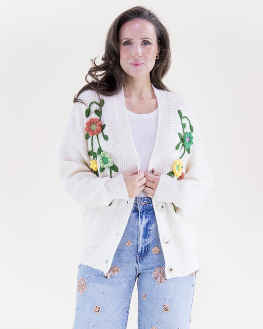 Hand Embroidered Floral Vines Cardigan