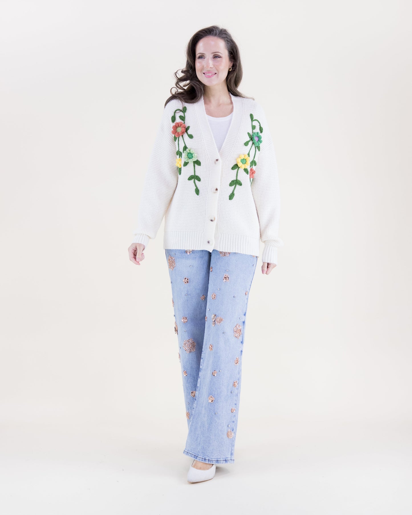 Hand Embroidered Floral Vines Cardigan