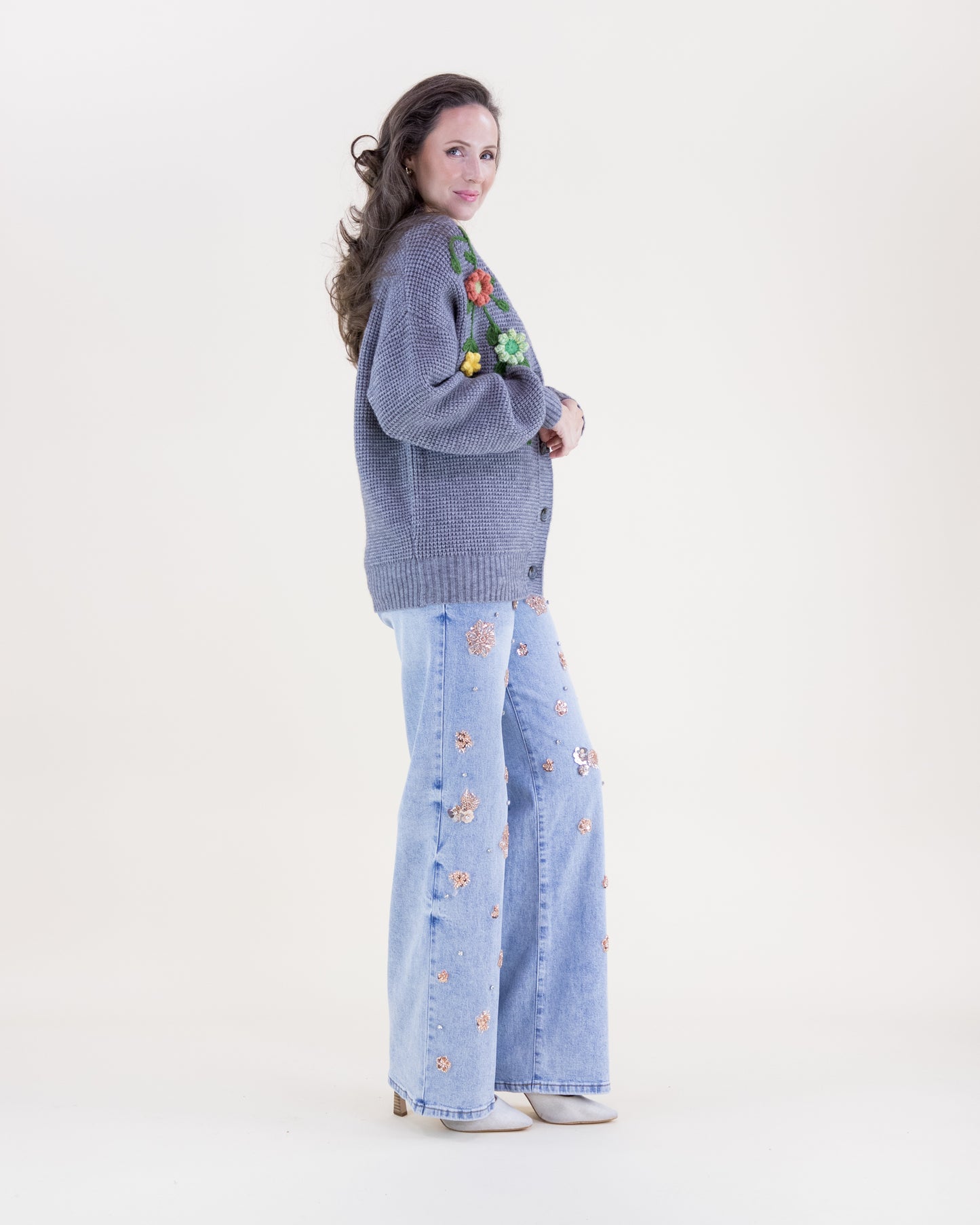 Hand Embroidered Floral Vines Cardigan