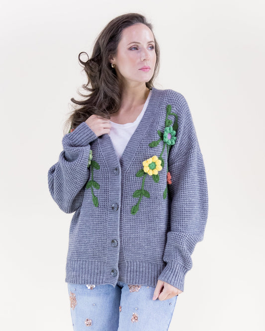 Hand Embroidered Floral Vines Cardigan
