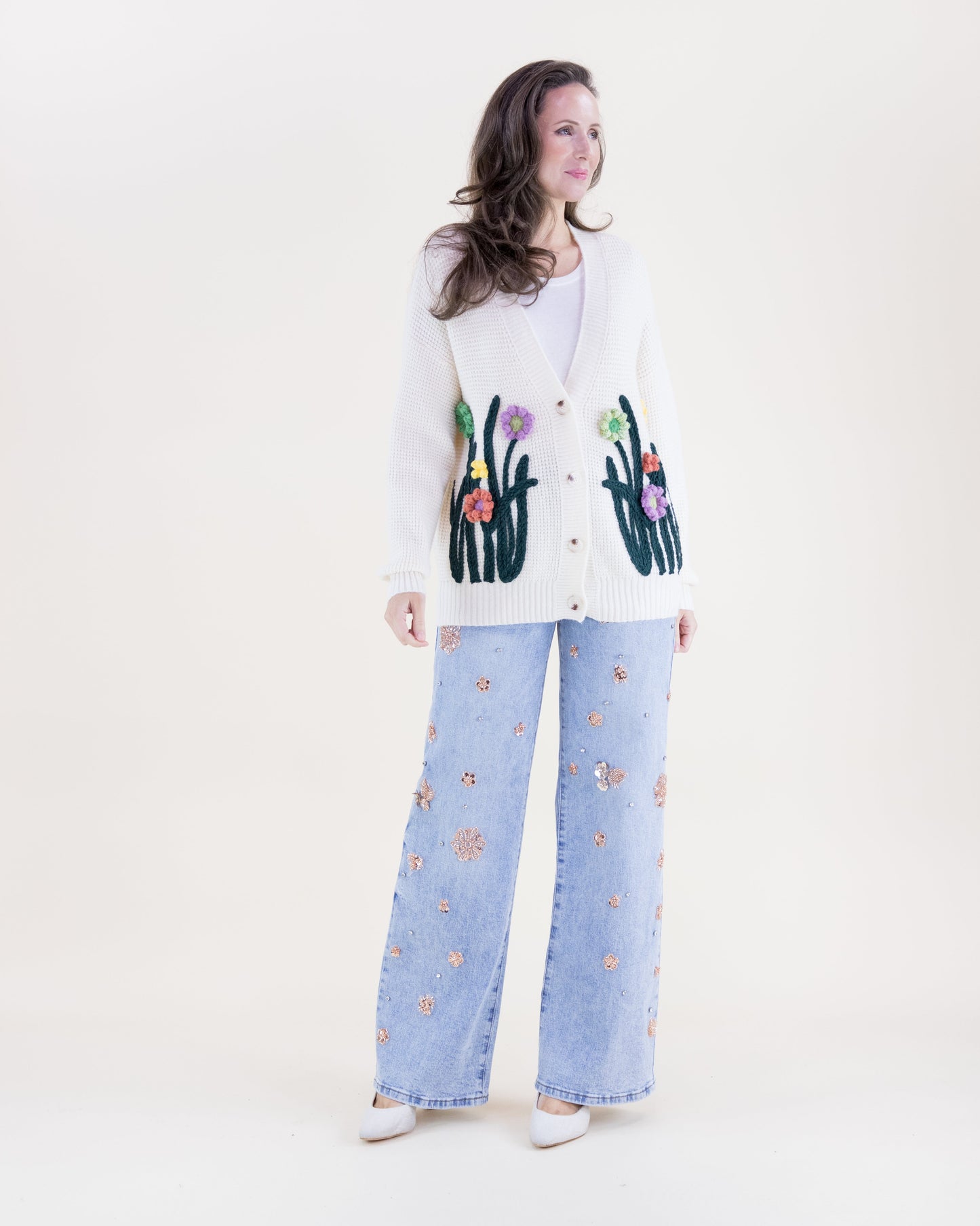 Hand Embroidered Wildflower Cardigan