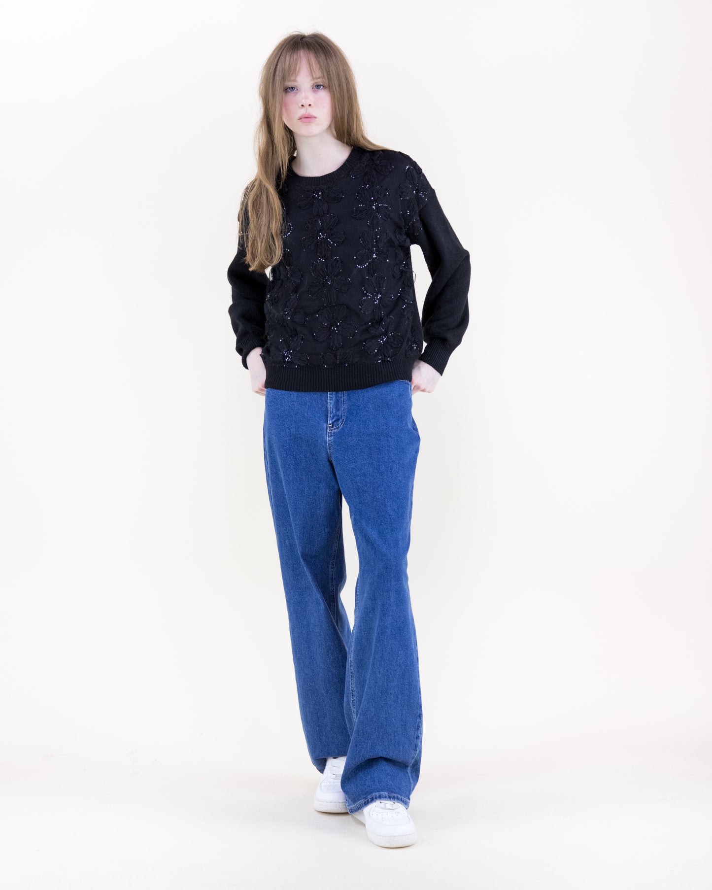 Delicate Floral Appliqué Sweater