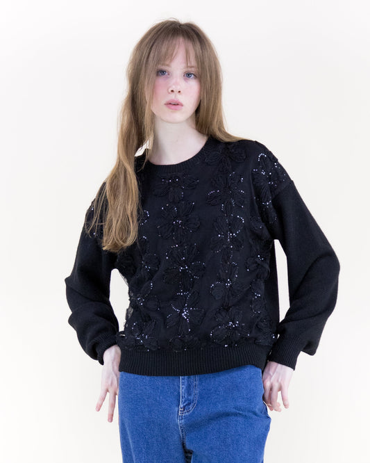 Delicate Floral Appliqué Sweater