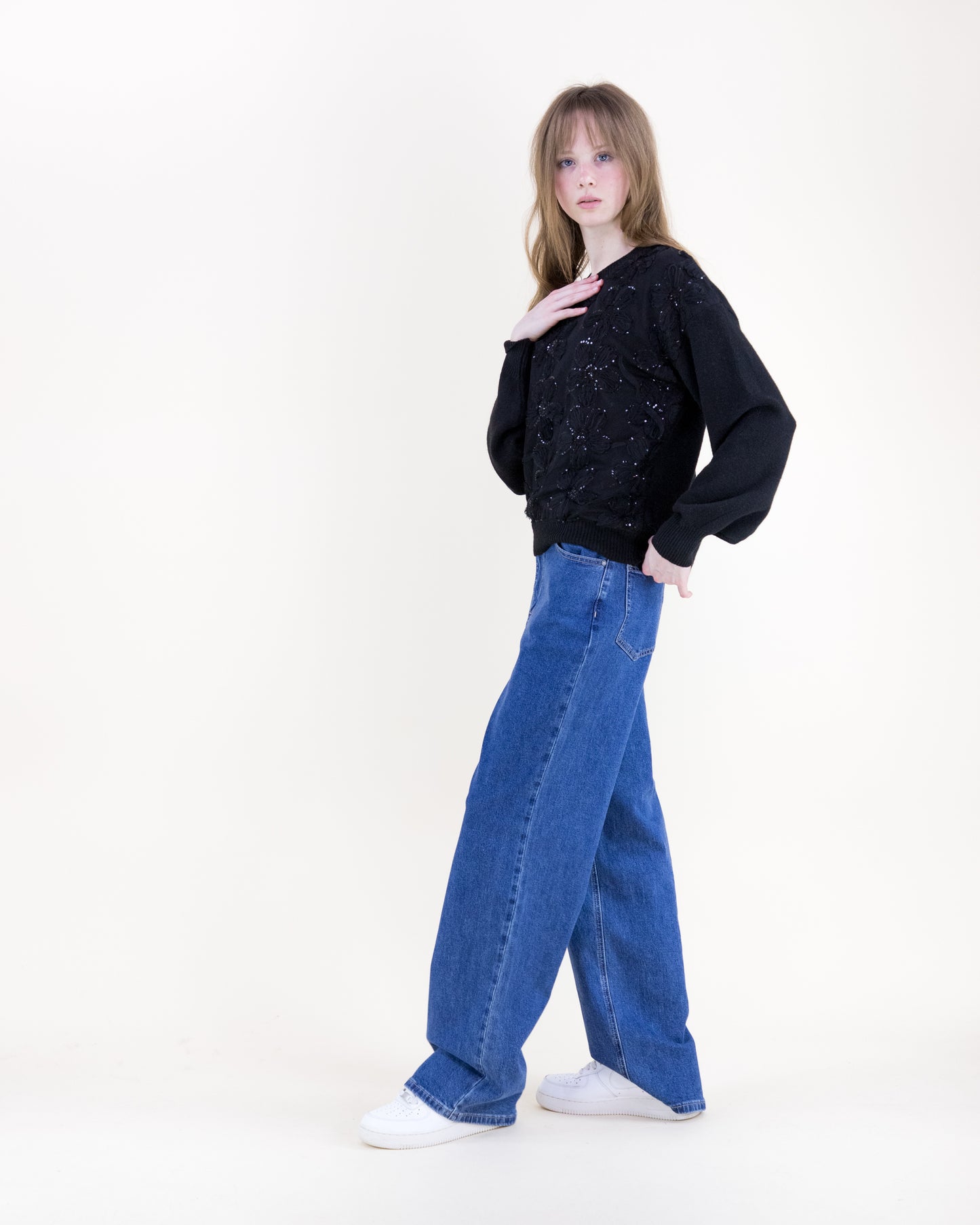 Delicate Floral Appliqué Sweater