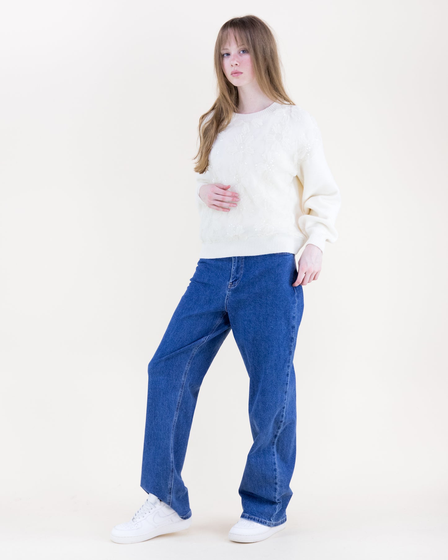 Delicate Floral Appliqué Sweater