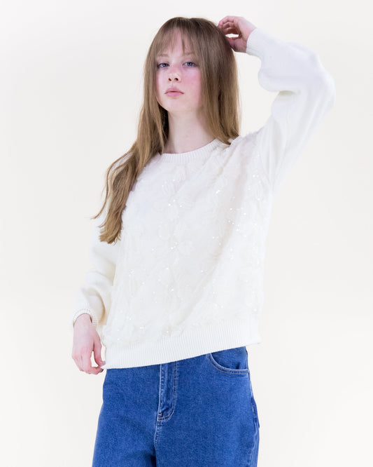 Delicate Floral Appliqué Sweater
