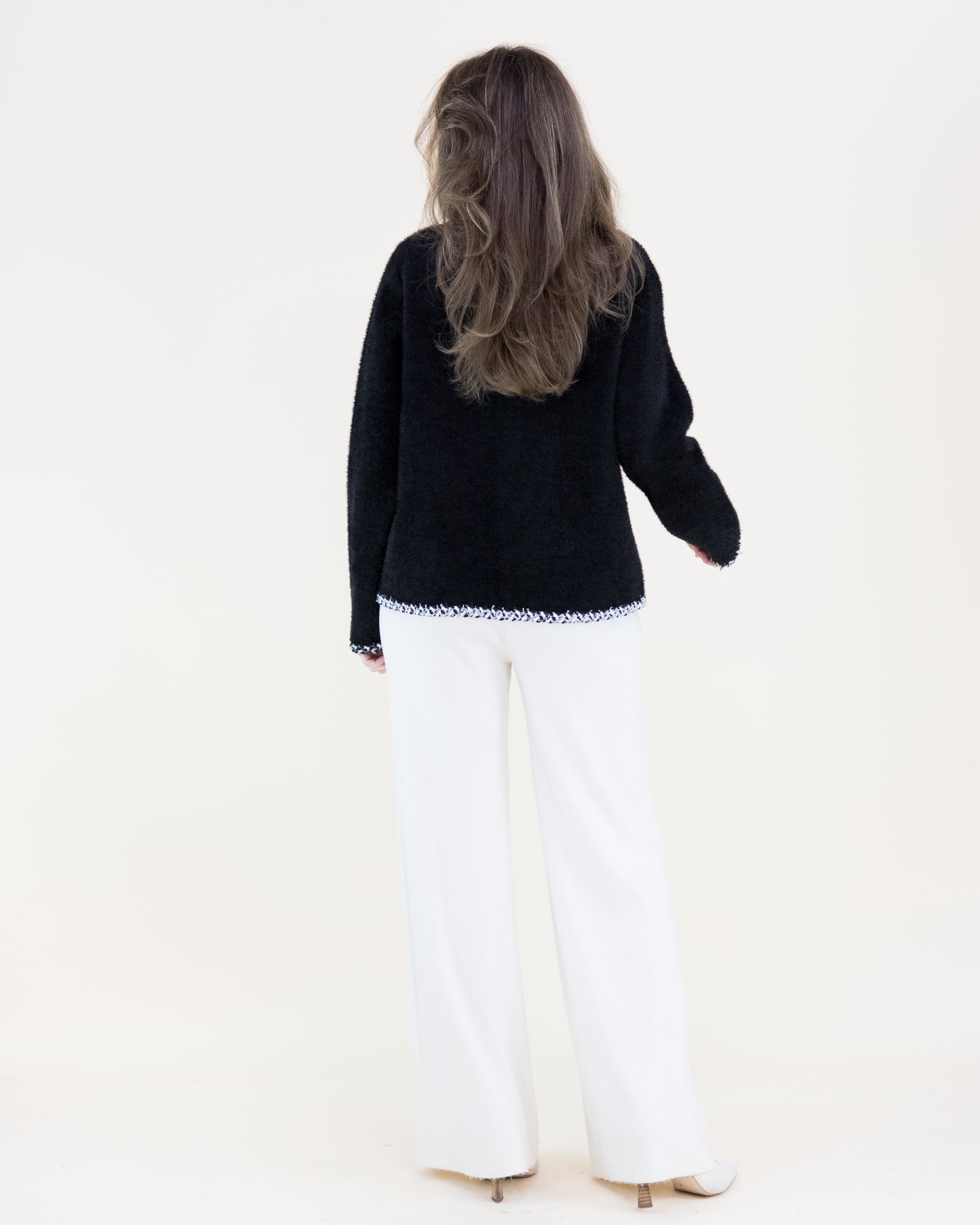 Soft Eyelash Braided Hems Clover Button Boxy Cardigan