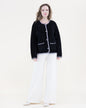 Soft Eyelash Braided Hems Clover Button Boxy Cardigan