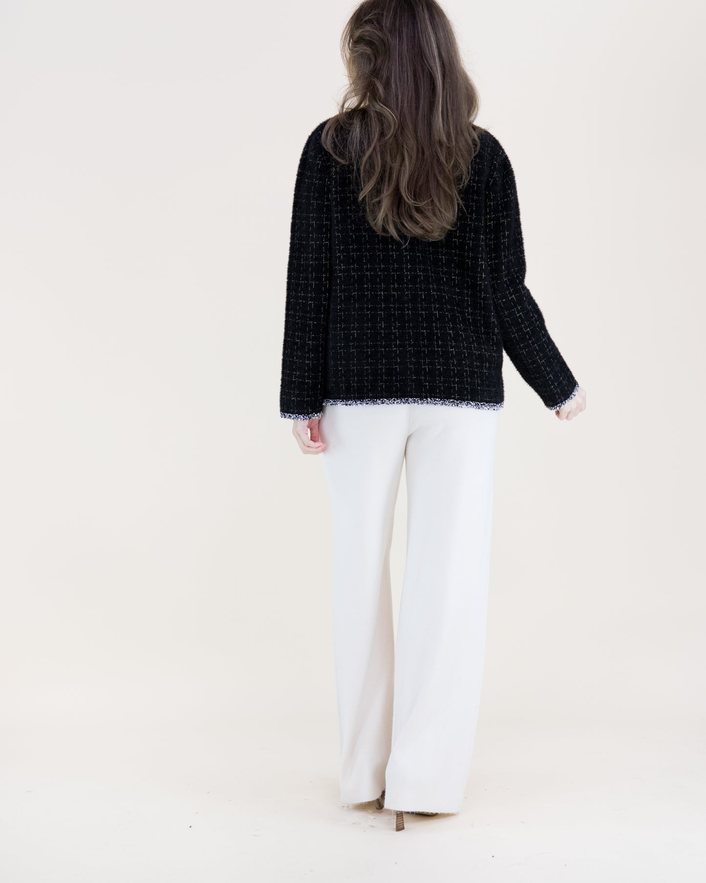 Soft Metallic Four Pocket Twill Pattern Boxy Cardigan