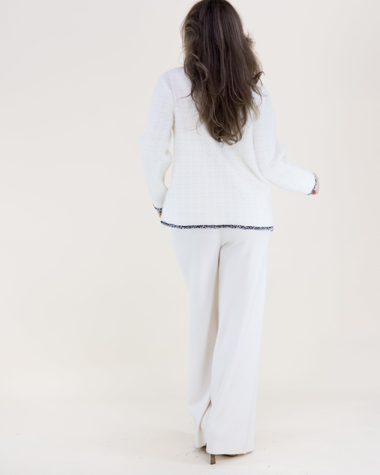 Soft Metallic Four Pocket Twill Pattern Boxy Cardigan