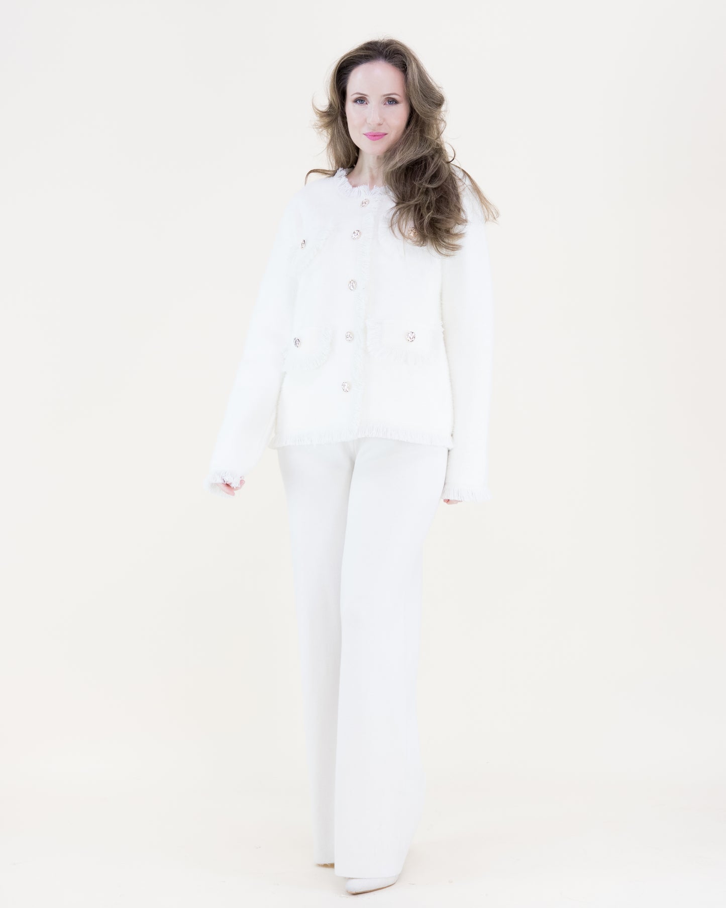 Soft Faux Pockets Fringe Hems Boxy Cardigan