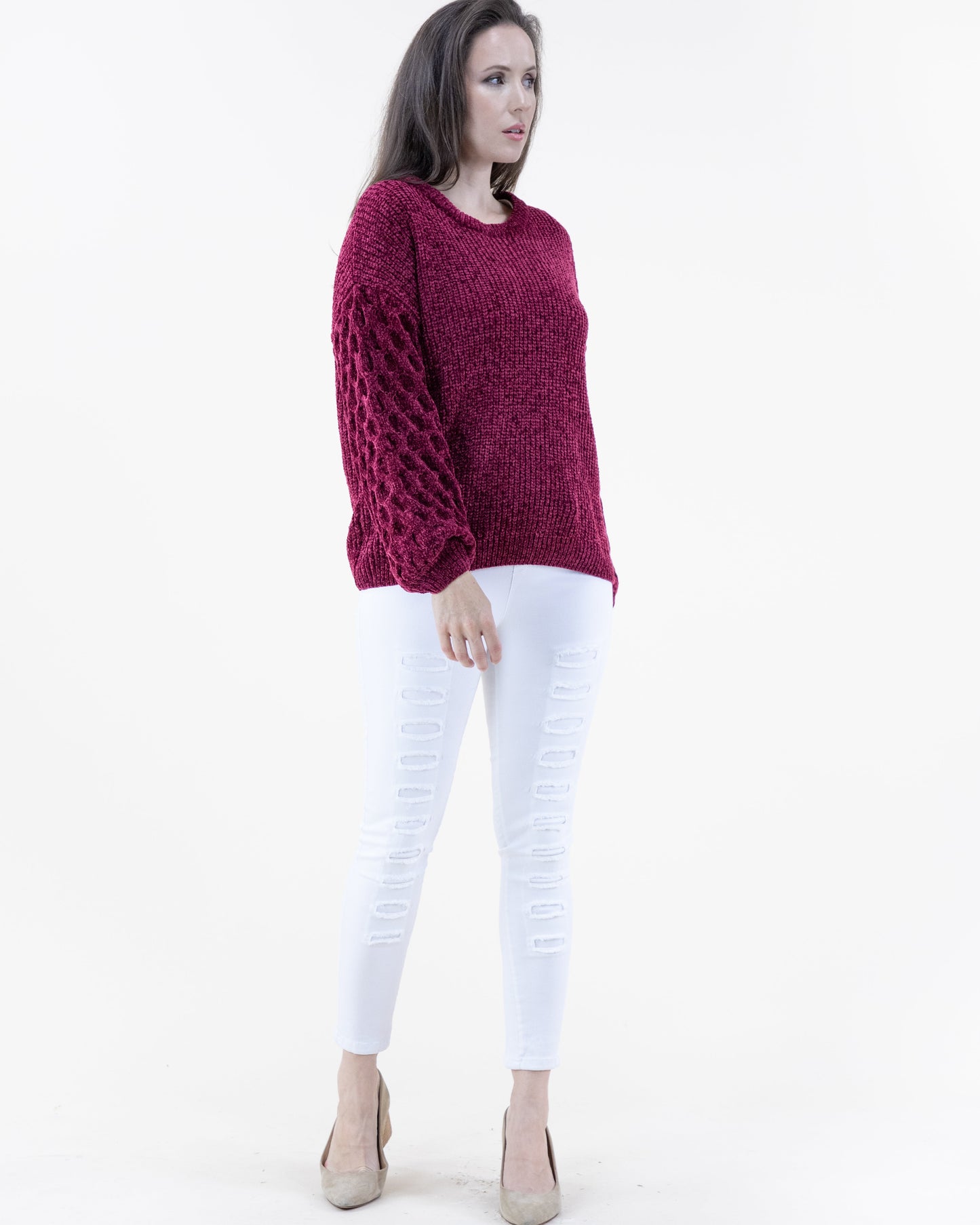 Chenille Sweater w/ Braid Knitted Sleeves