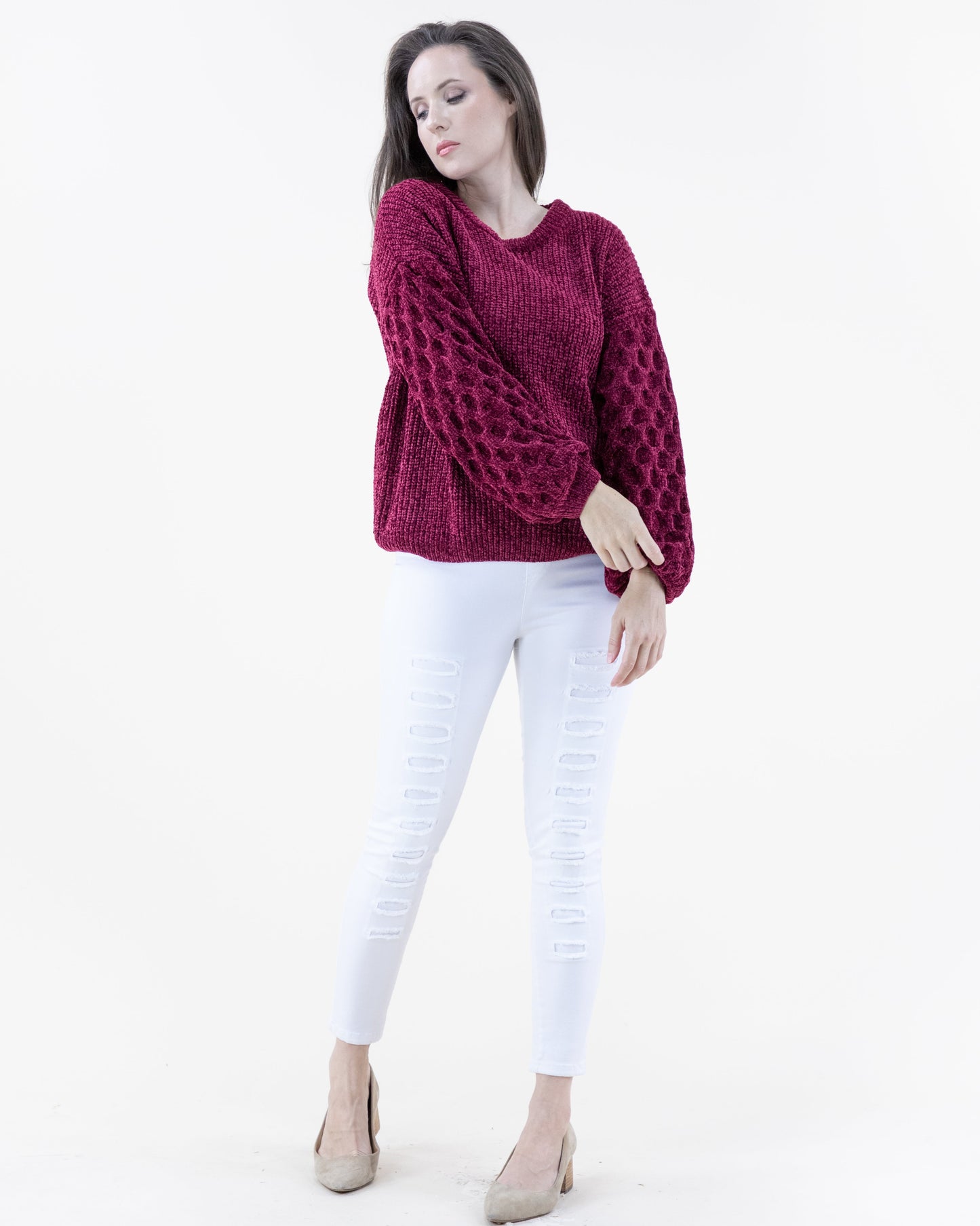 Chenille Sweater w/ Braid Knitted Sleeves