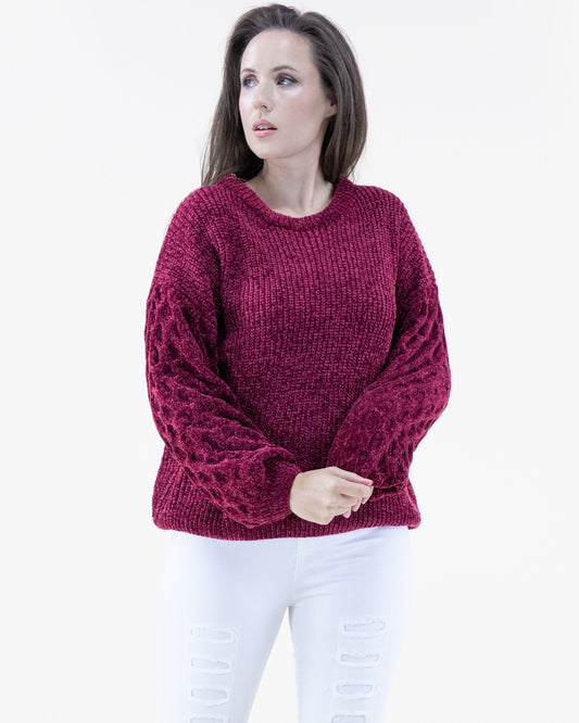 Chenille Sweater w/ Braid Knitted Sleeves