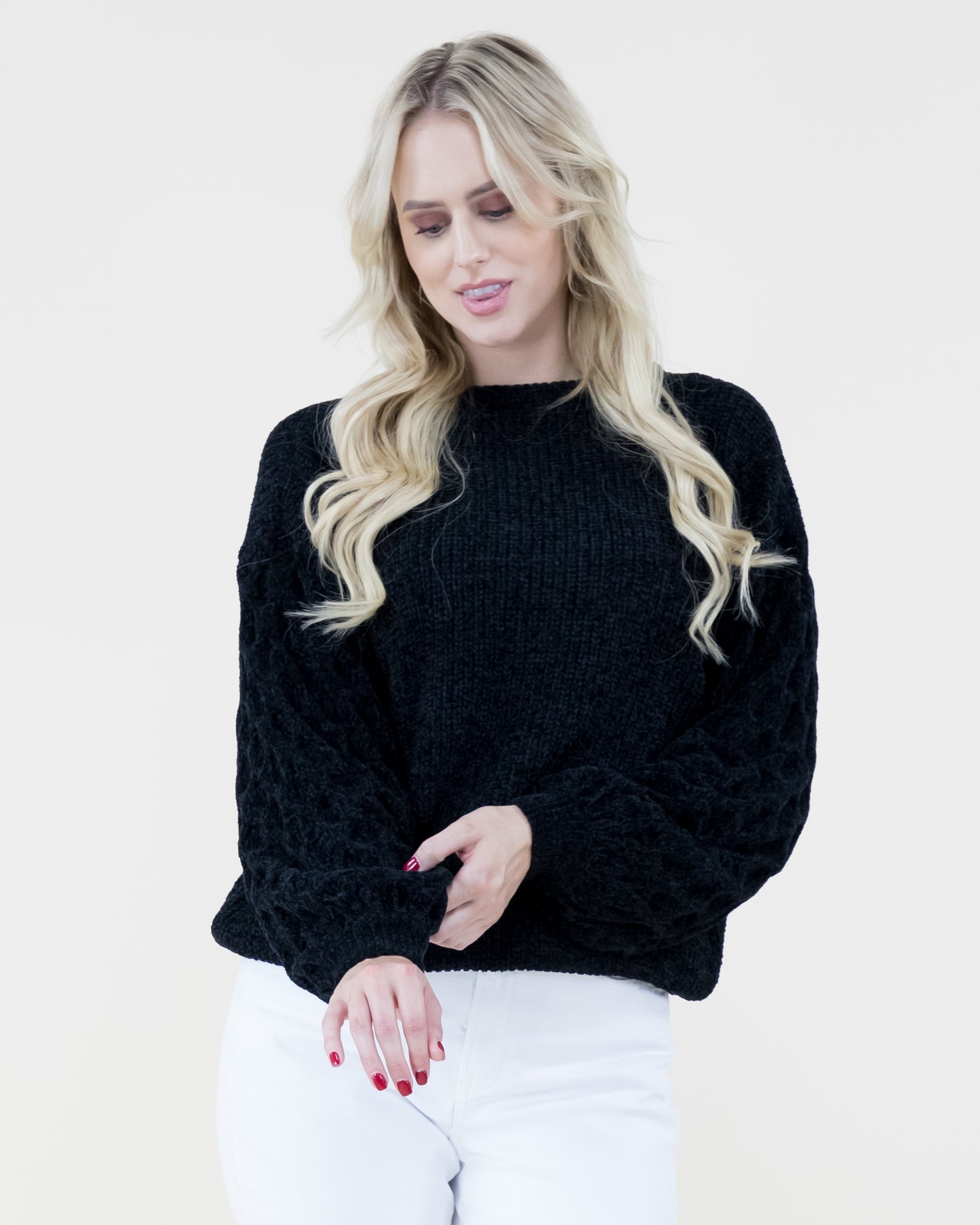 Chenille Sweater w/ Braid Knitted Sleeves