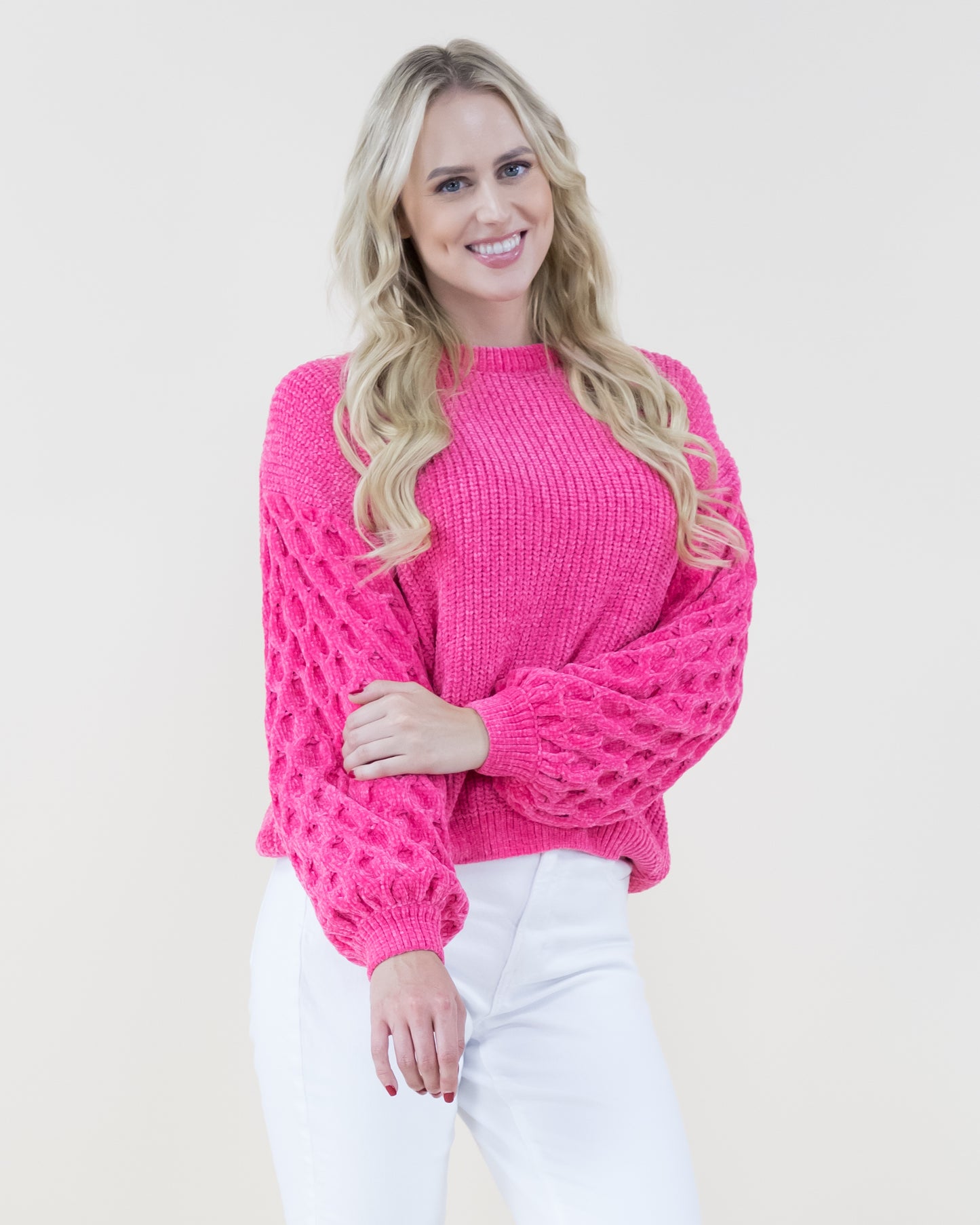 Chenille Sweater w/ Braid Knitted Sleeves