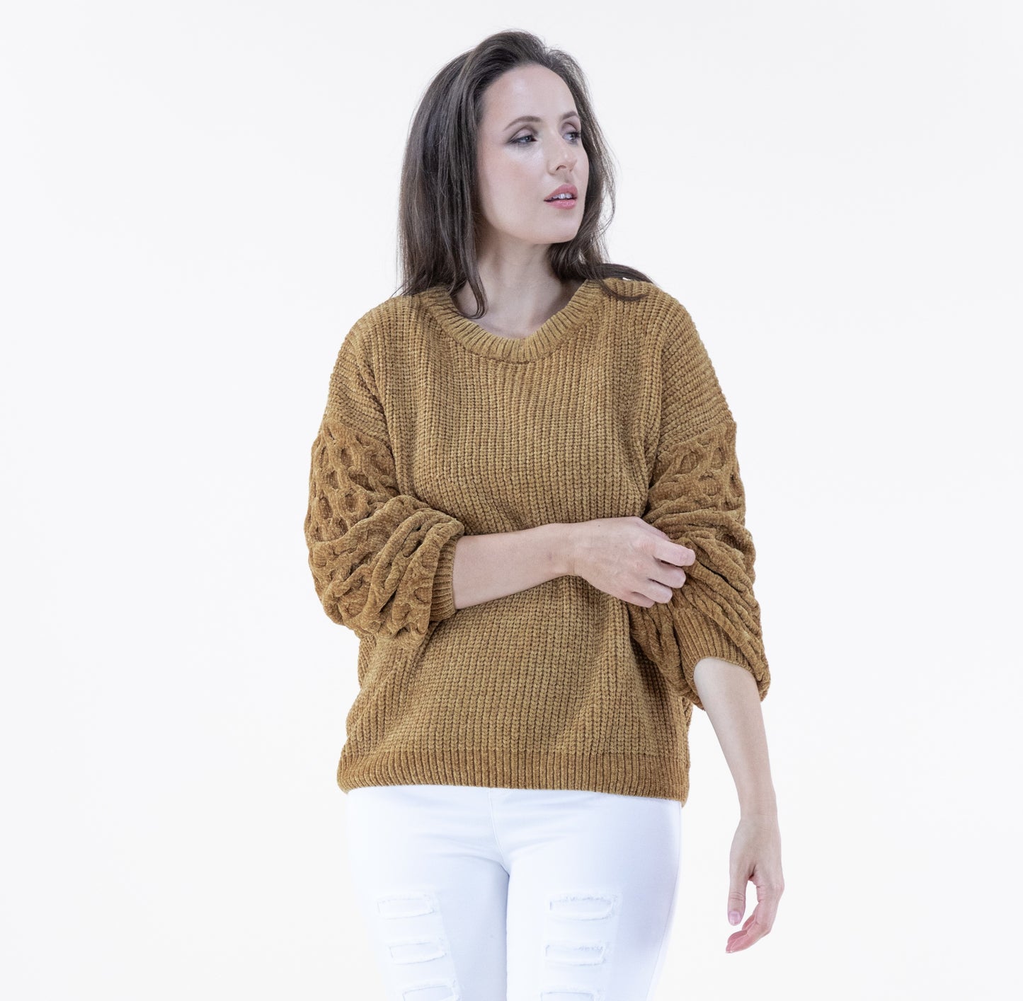 Chenille Sweater w/ Braid Knitted Sleeves