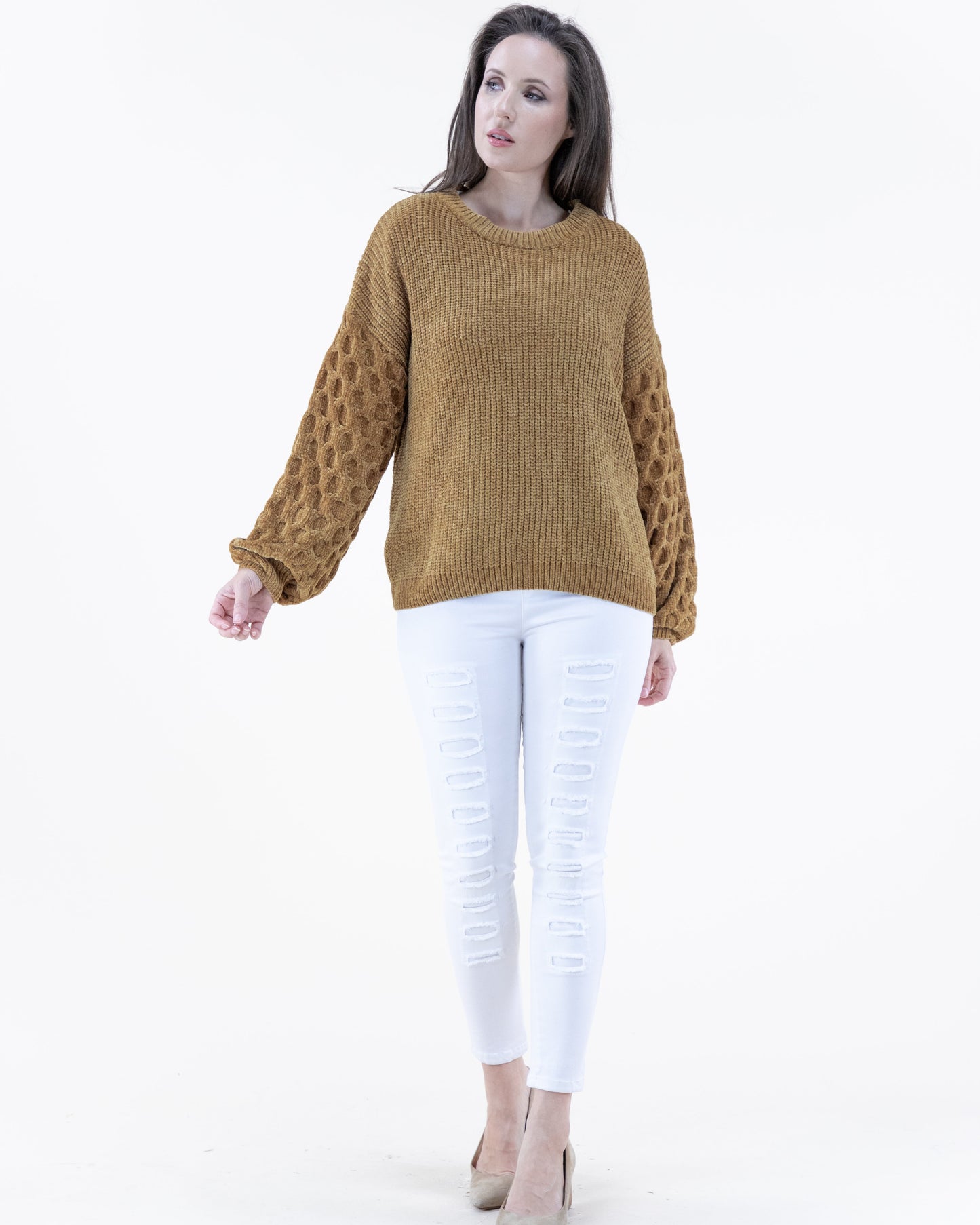 Chenille Sweater w/ Braid Knitted Sleeves