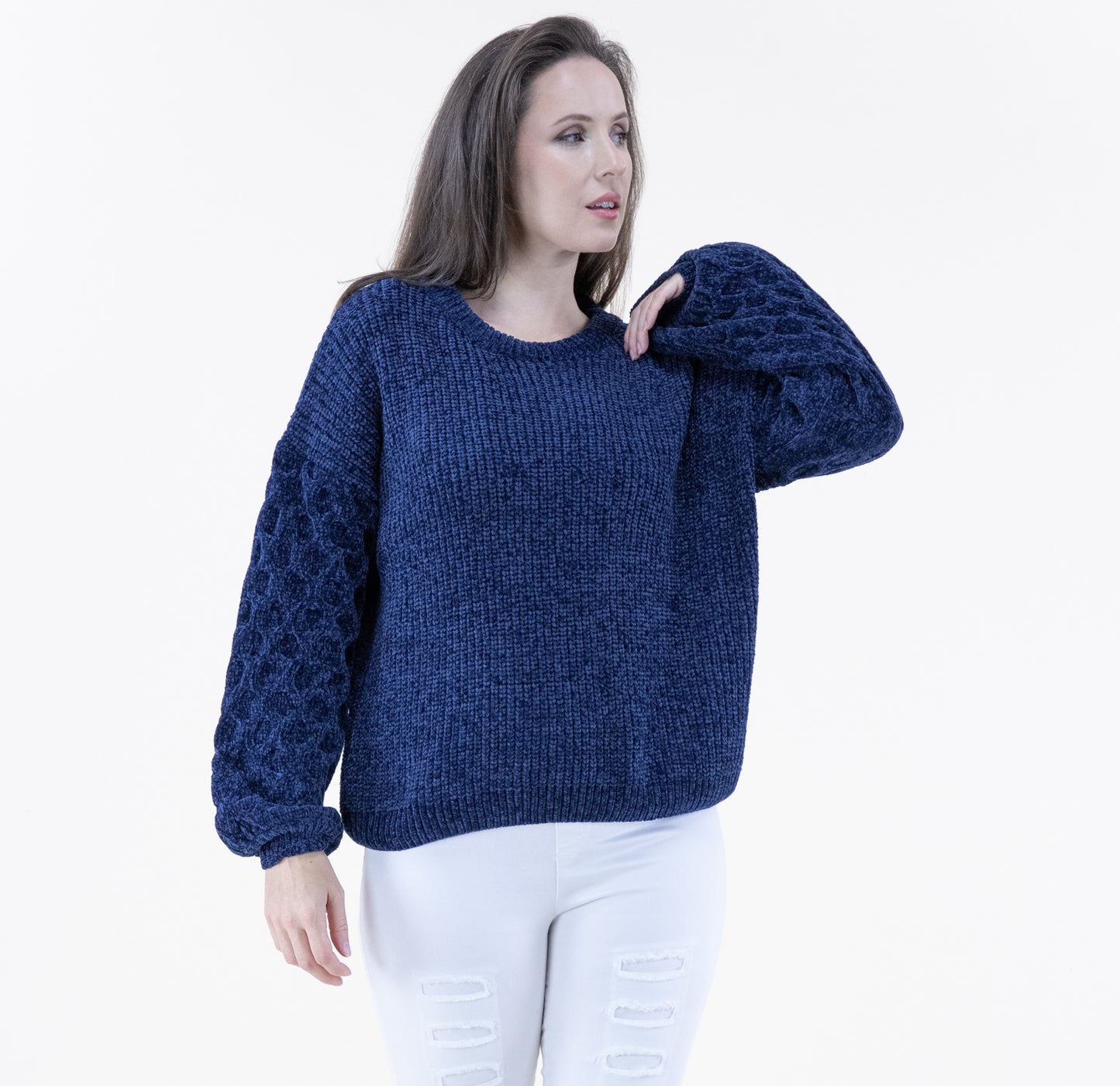 Chenille Sweater w/ Braid Knitted Sleeves