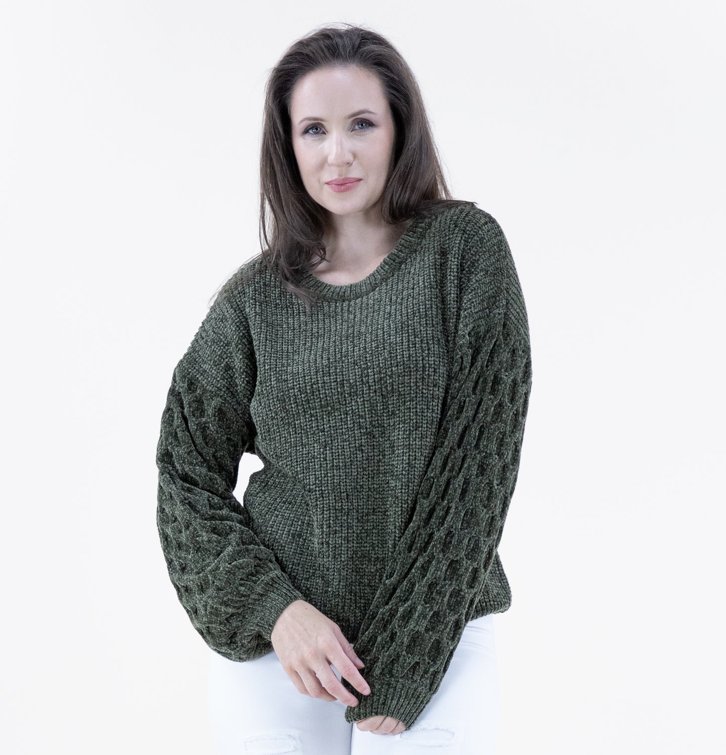 Chenille Sweater w/ Braid Knitted Sleeves