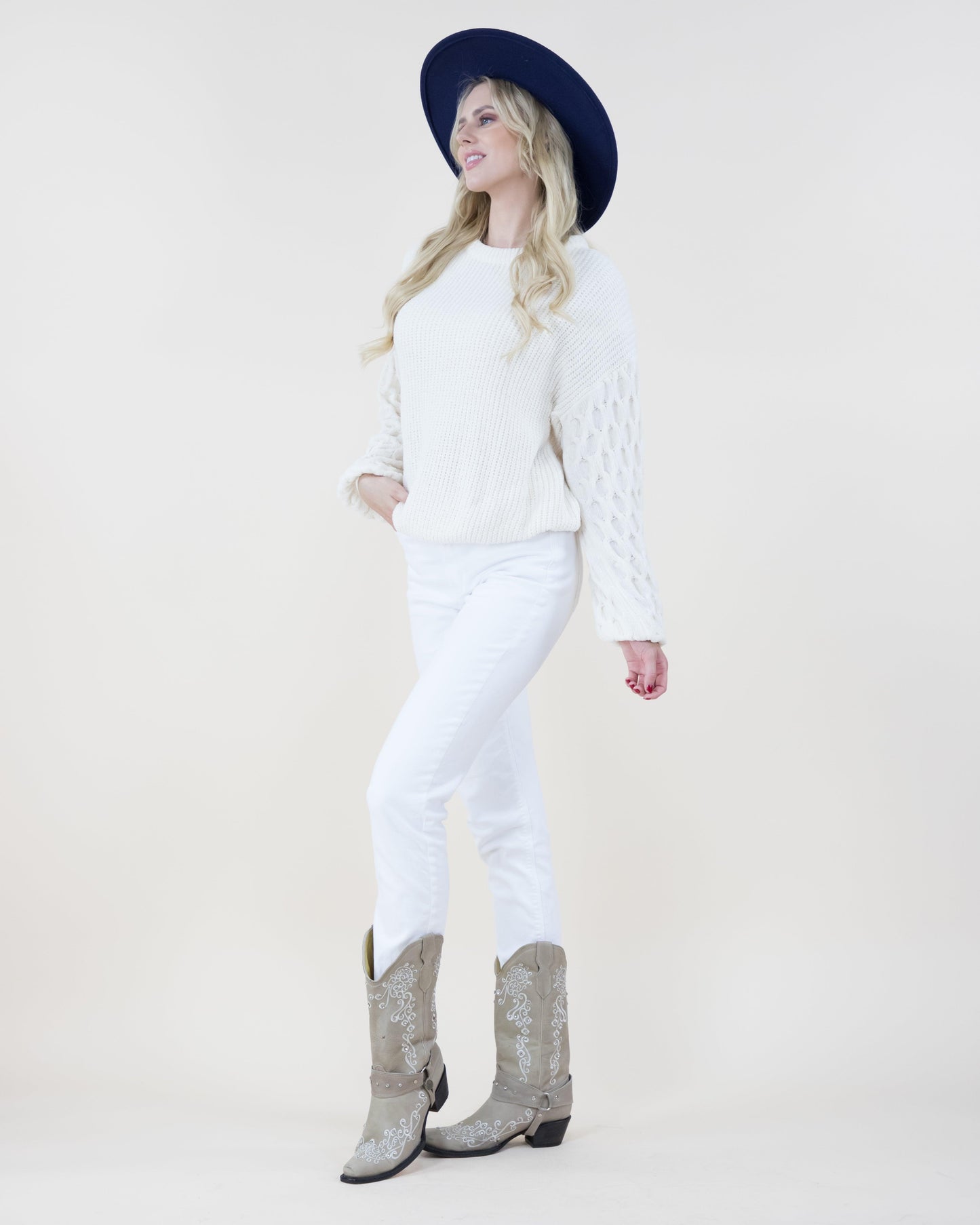 Chenille Sweater w/ Braid Knitted Sleeves