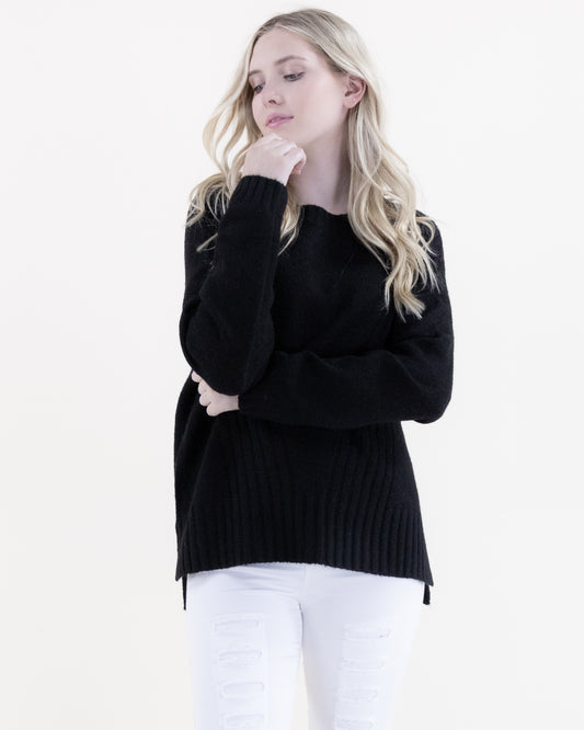 Crew Neck Sweater w/ Ribbed Front Detail