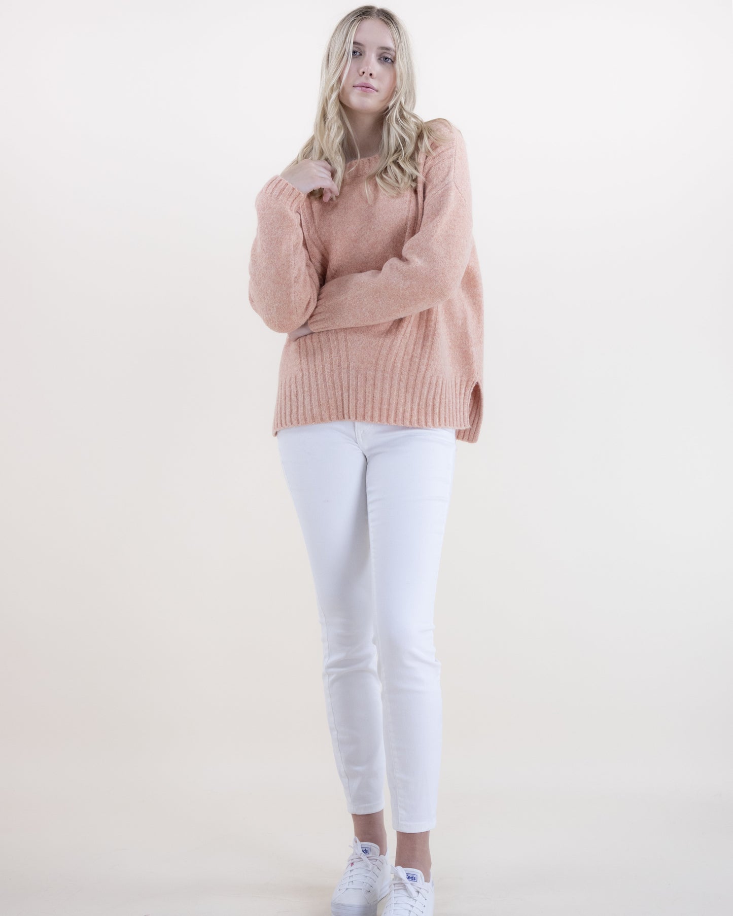 Crew Neck Sweater w/ Ribbed Front Detail