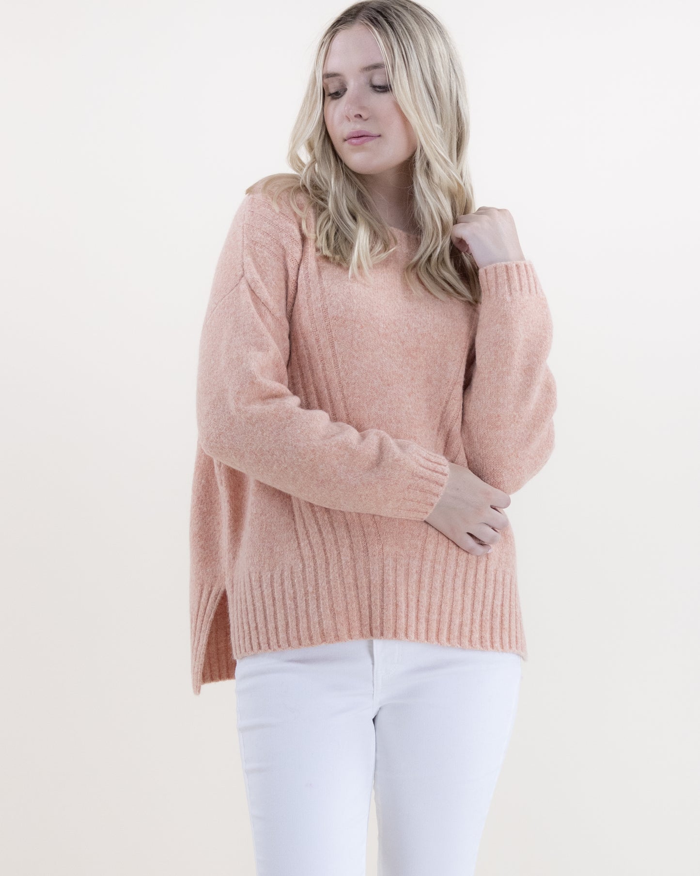 Crew Neck Sweater w/ Ribbed Front Detail