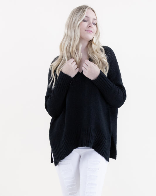 V-Neck Sweater w/ Ribbed Hems