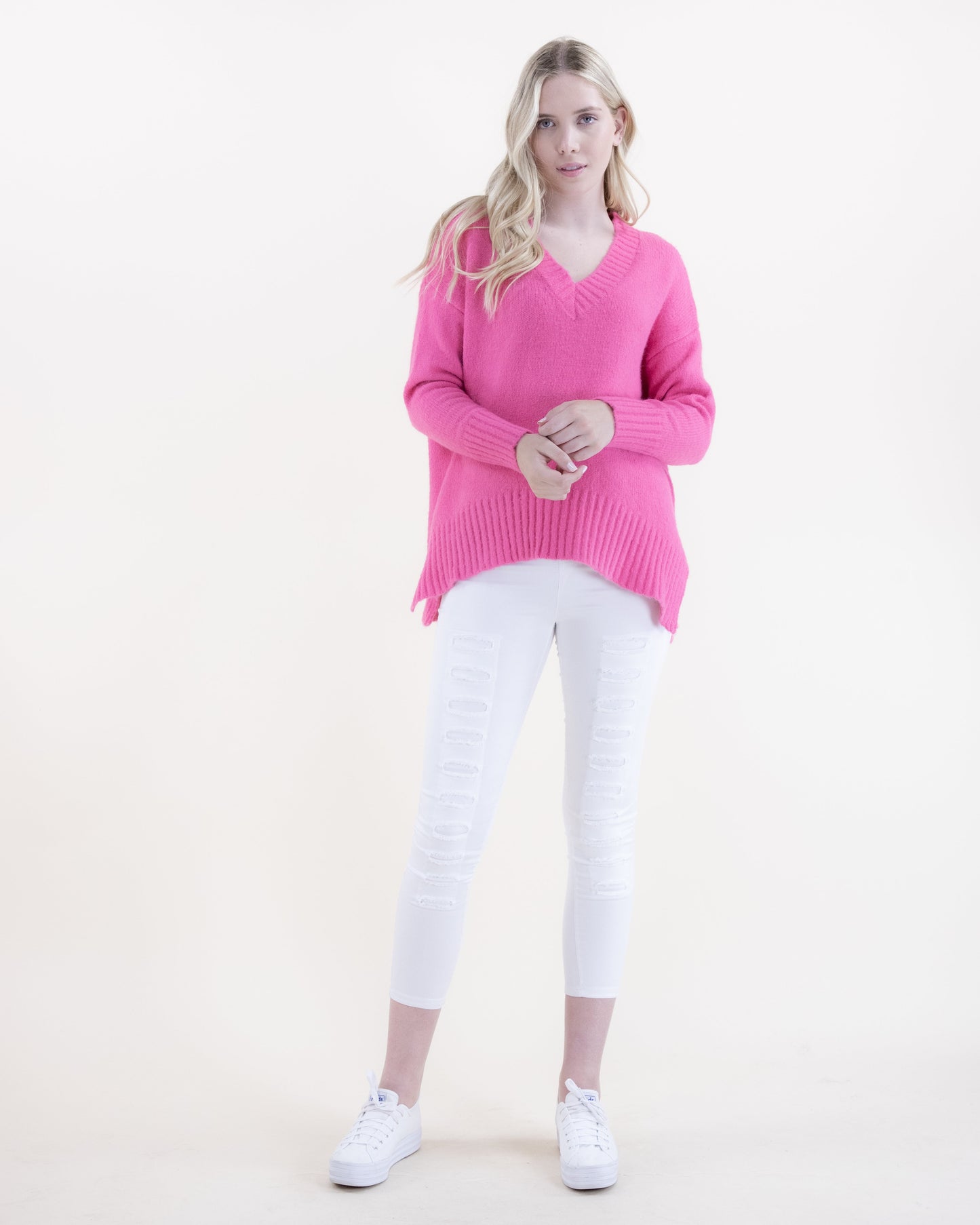 V-Neck Sweater w/ Ribbed Hems