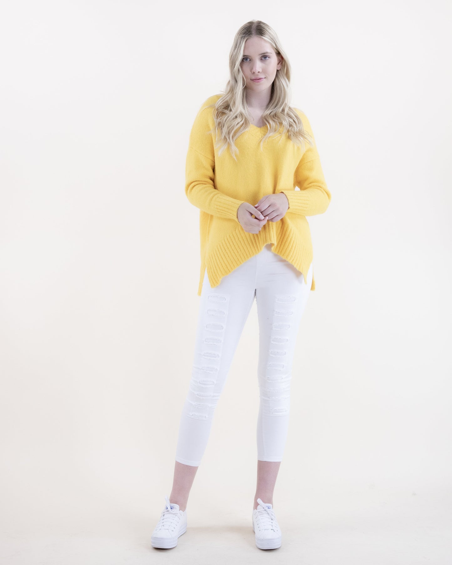 V-Neck Sweater w/ Ribbed Hems