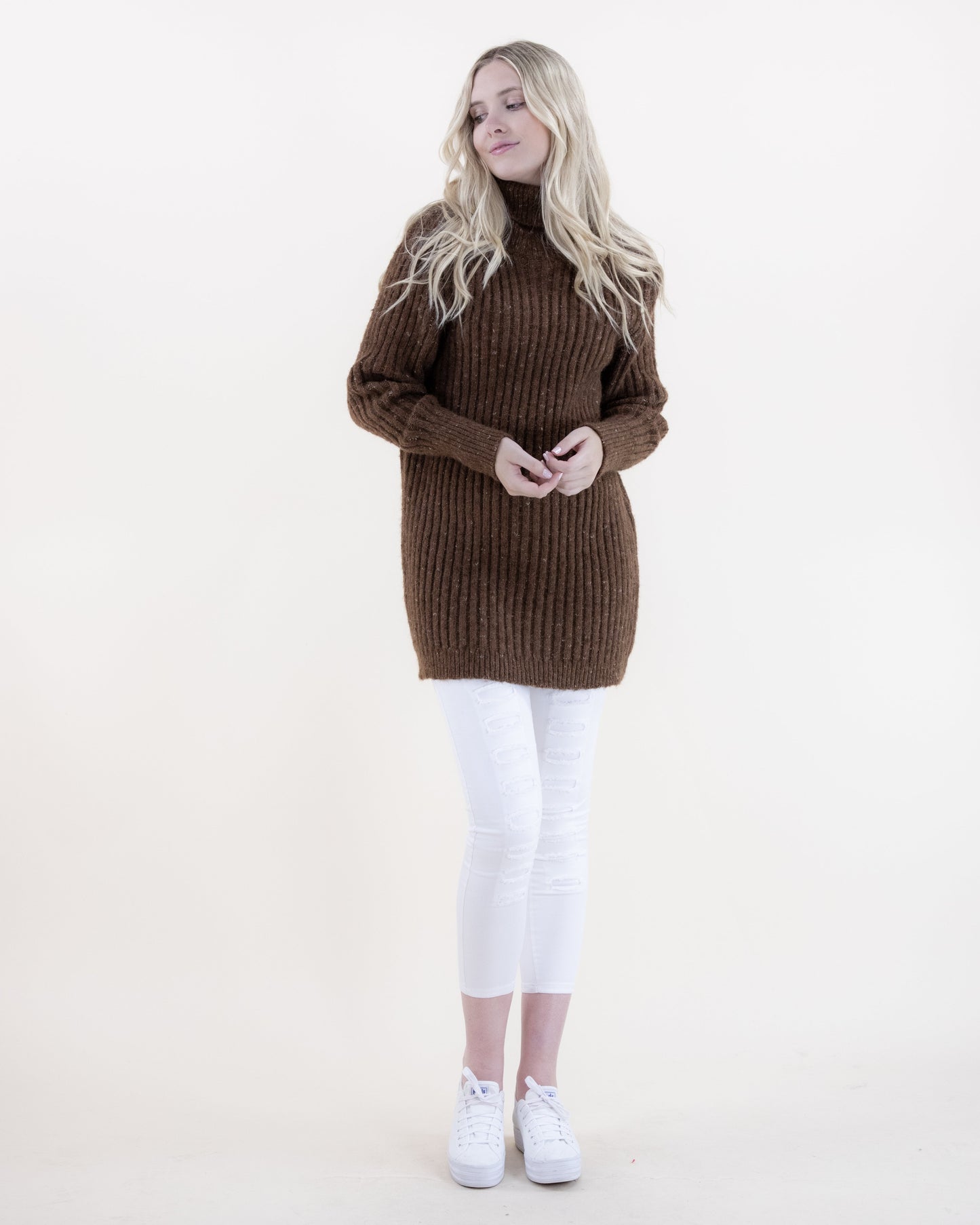 Ribbed Turtle Neck Comfy Long Sweater