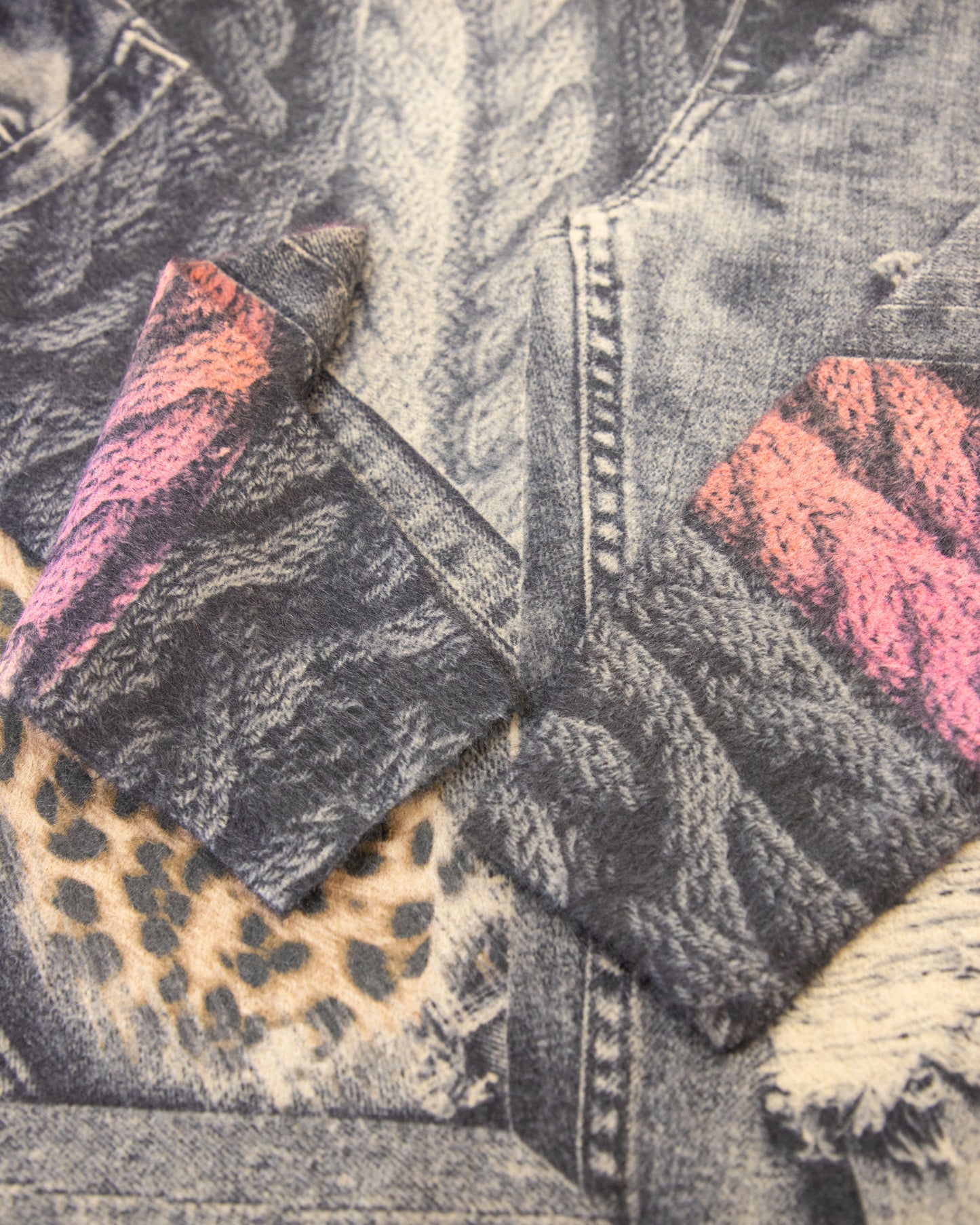Denim and Cheetah Digitally Printed V-Neck Sweater