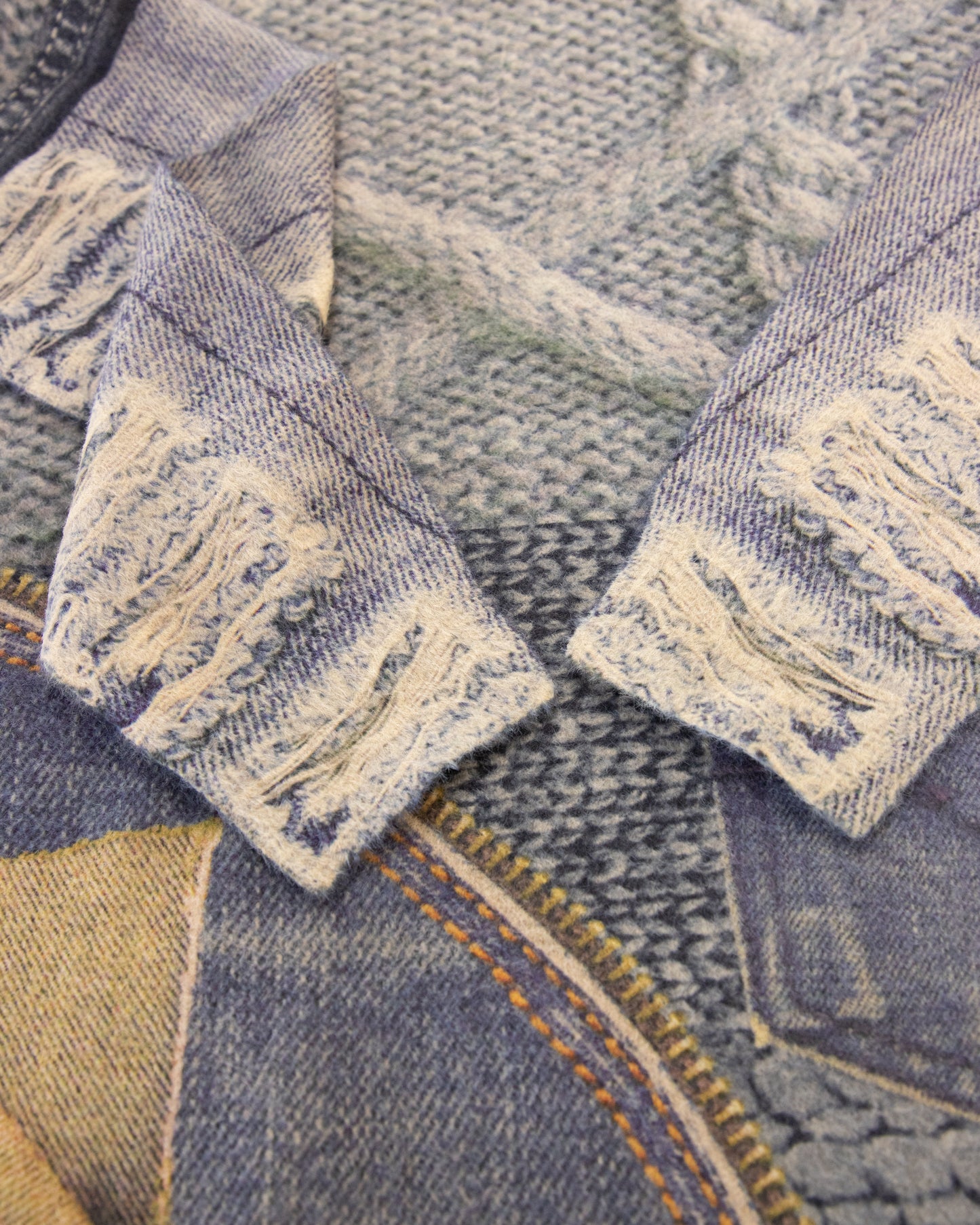 Denim and Knit Digitally Printed V-Neck Sweater