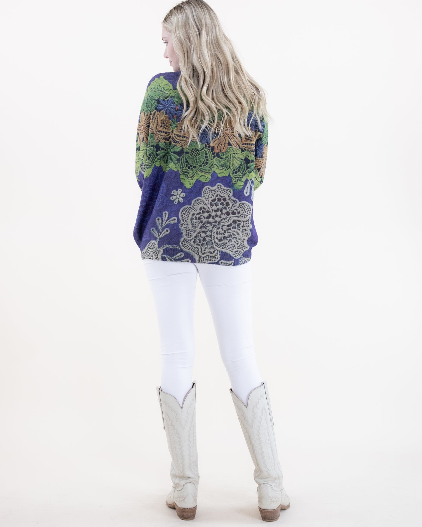 Flower Lace Digitally Printed Crew Neck Sweater