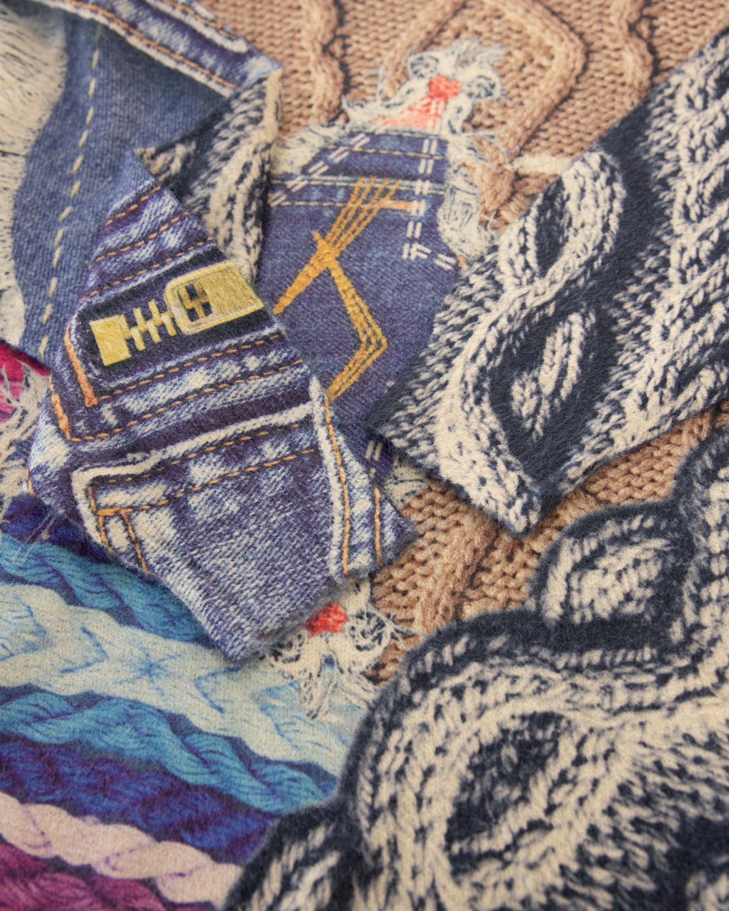 Denim Star Knit Print Crew Neck Sweater