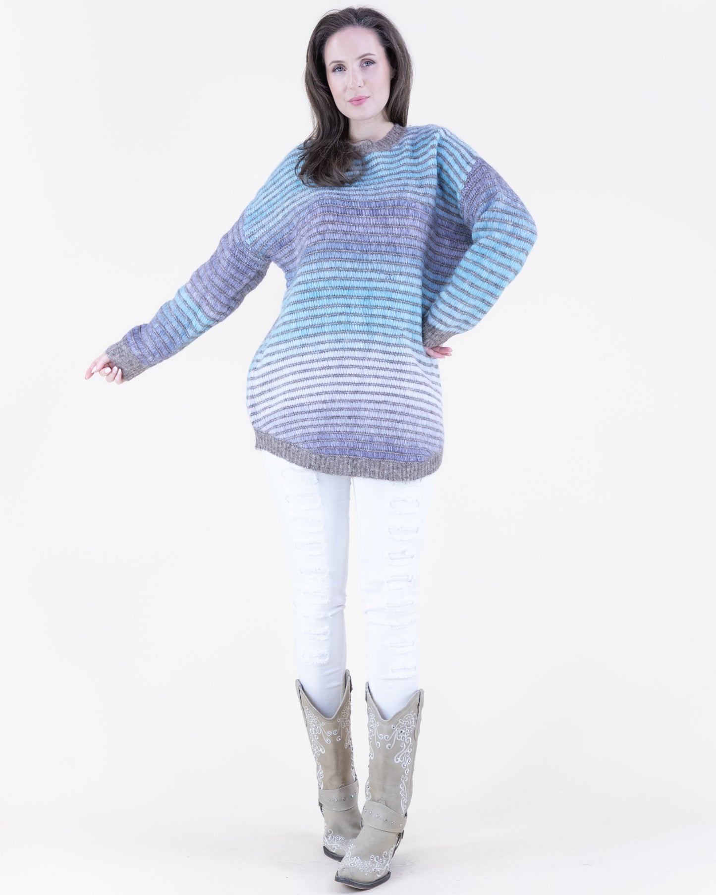 Relaxed Striped Gradient Pullover Sweater