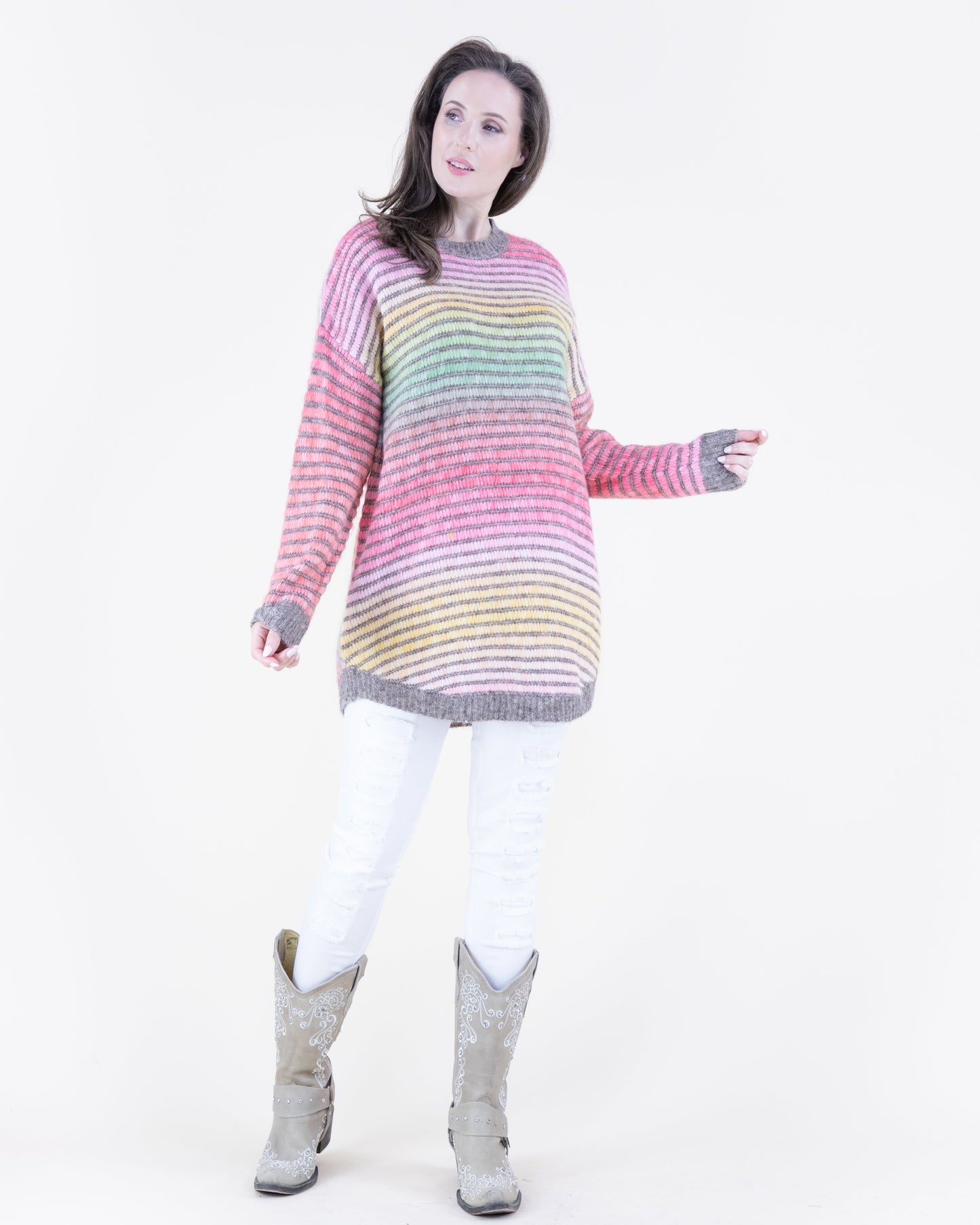 Relaxed Striped Gradient Pullover Sweater