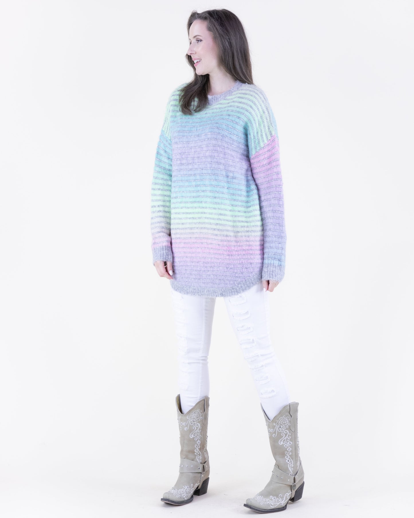 Relaxed Striped Gradient Pullover Sweater