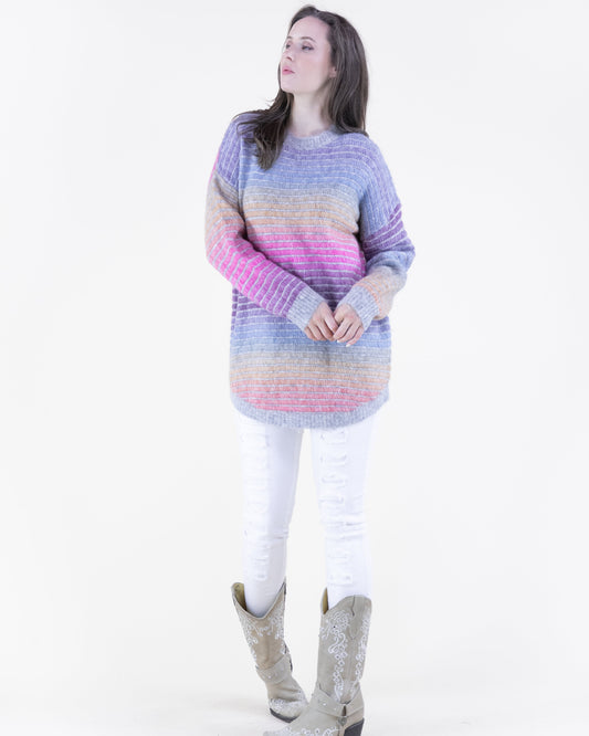 Relaxed Striped Gradient Pullover Sweater