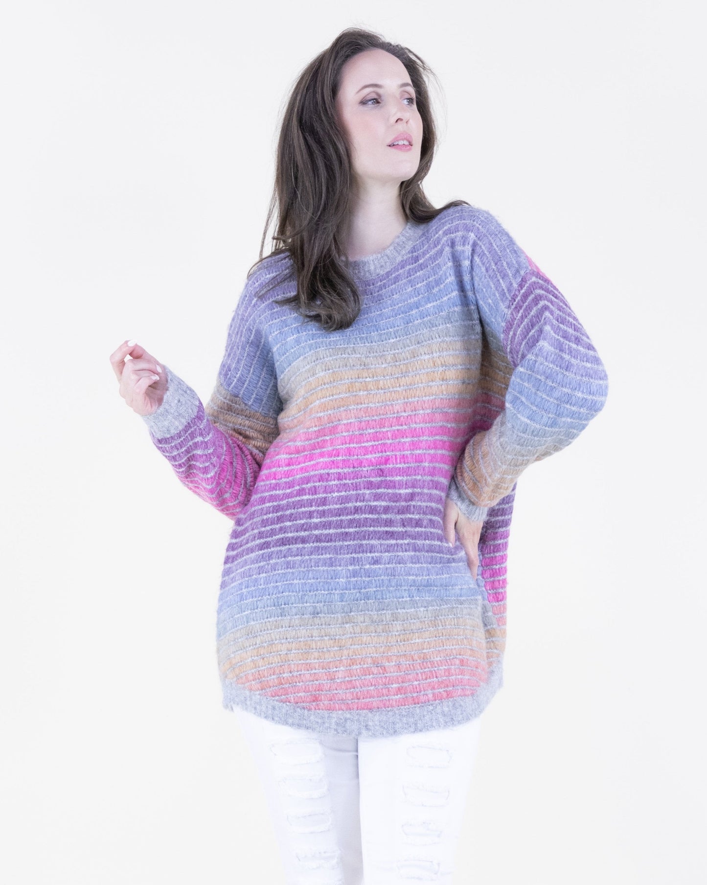 Relaxed Striped Gradient Pullover Sweater