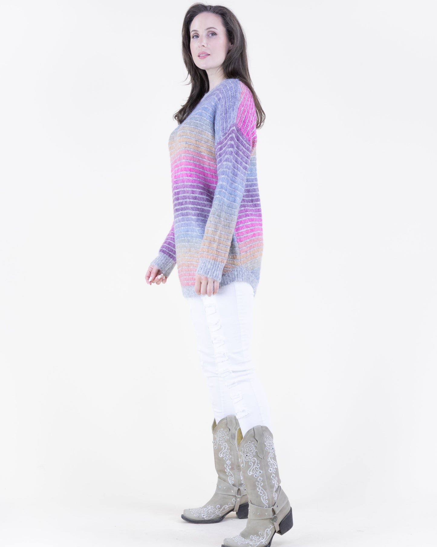 Relaxed Striped Gradient Pullover Sweater